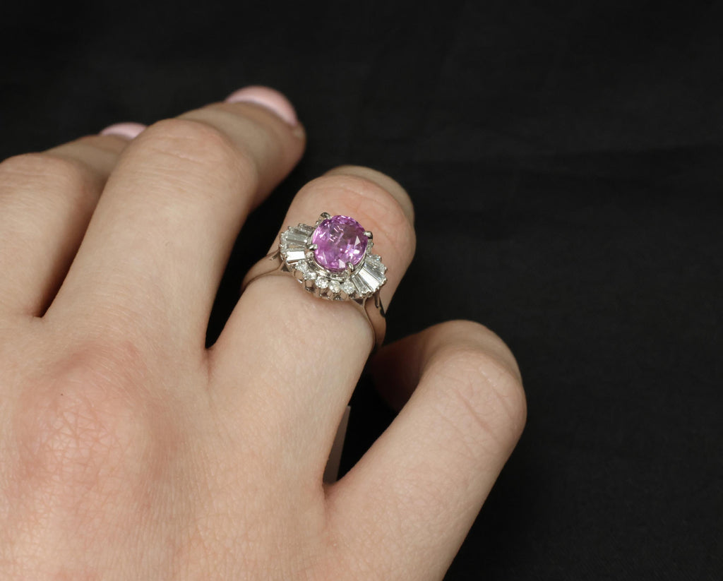 Fine 1.83ct Vivid Pink Sapphire & 0.58ct Diamond Platinum Ring Size 6.5, 5.7g