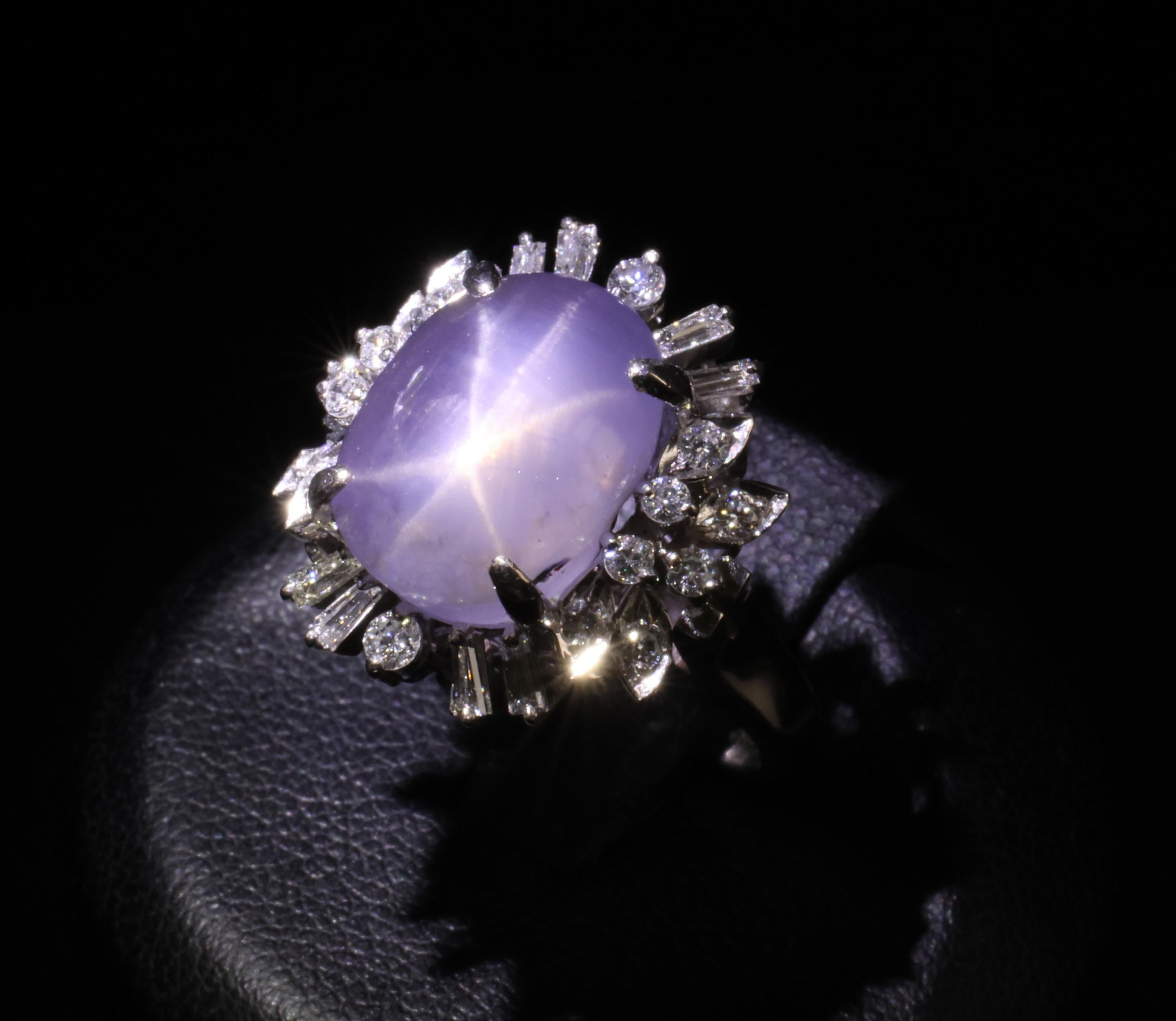 14.35ct Natural Purple Star Sapphire & 0.66ct Diamond Platinum Ring, Size 5.25