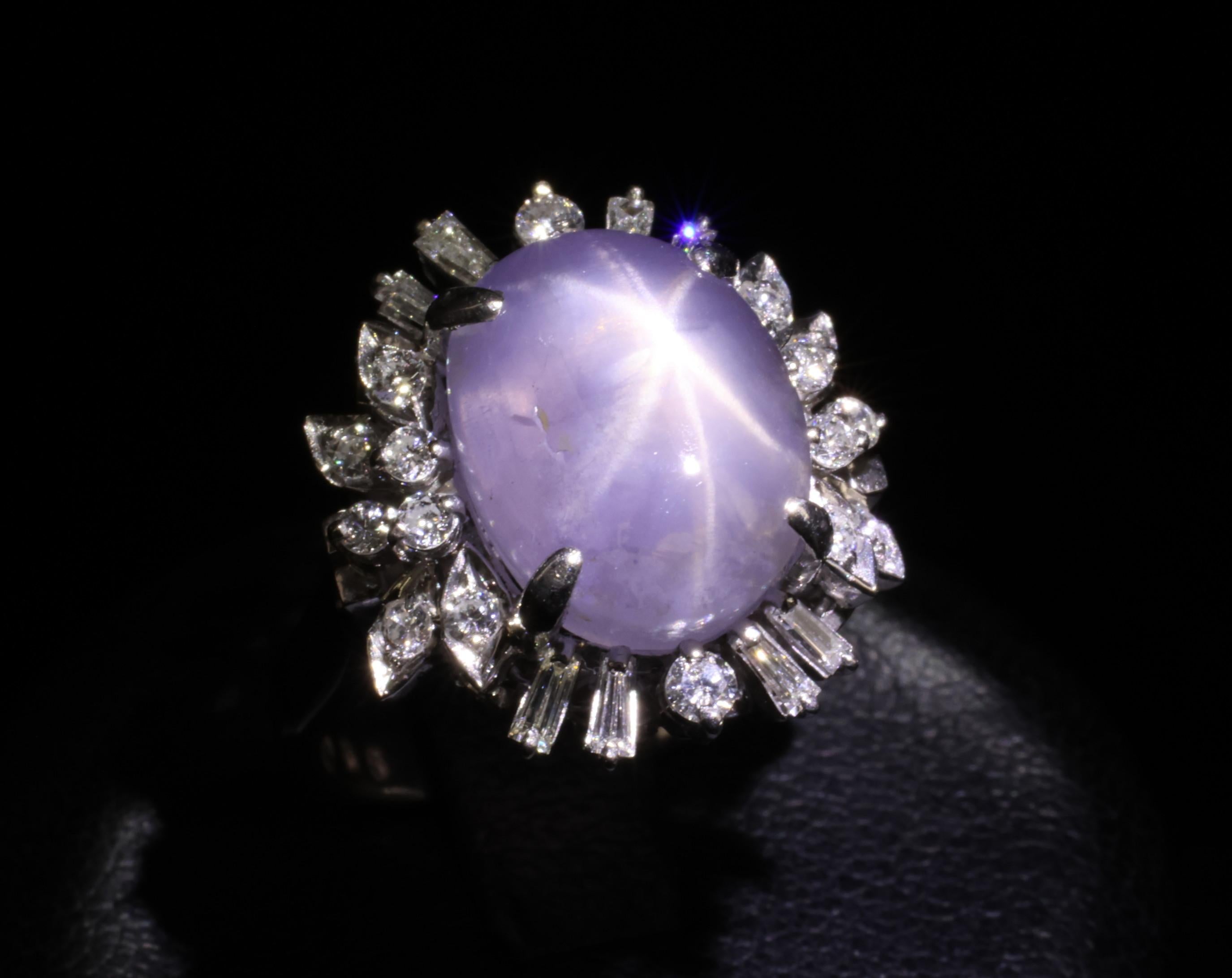 14.35ct Natural Purple Star Sapphire & 0.66ct Diamond Platinum Ring, Size 5.25