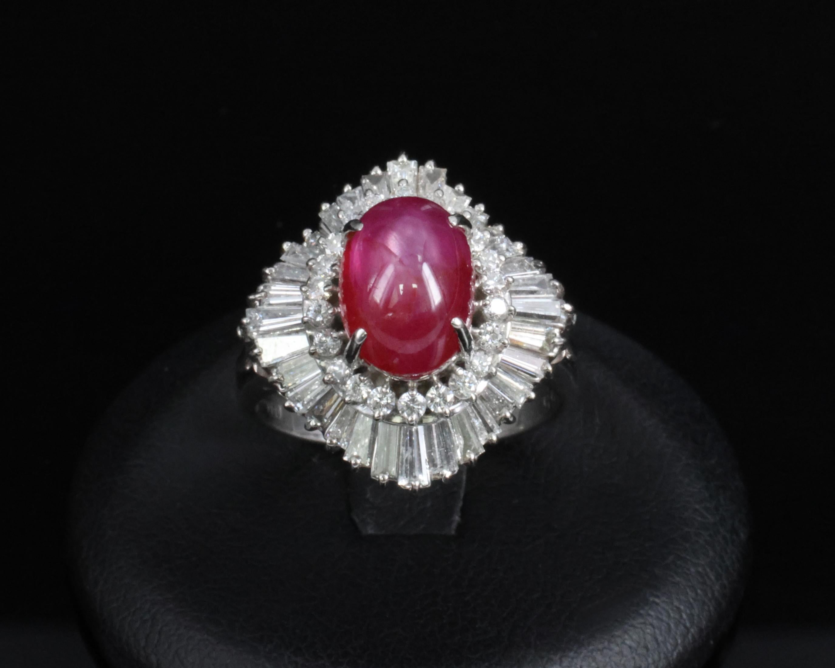 Rare 5.50ct AIGS Burma No Heat Star Ruby 1.45ct Diamond Platinum Ring Size 7.25