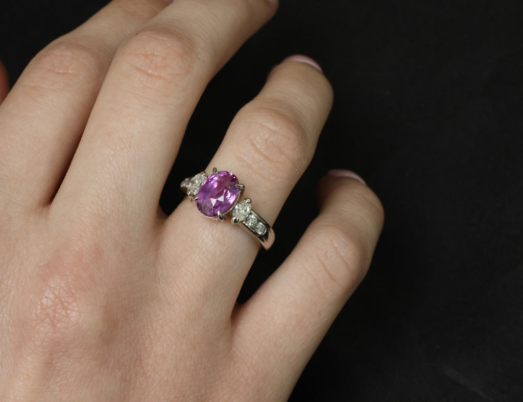 Fine 2.91ct GIA Vivid Pink Ceylon Sapphire & 0.54ct Diamond Platinum Ring Size 6
