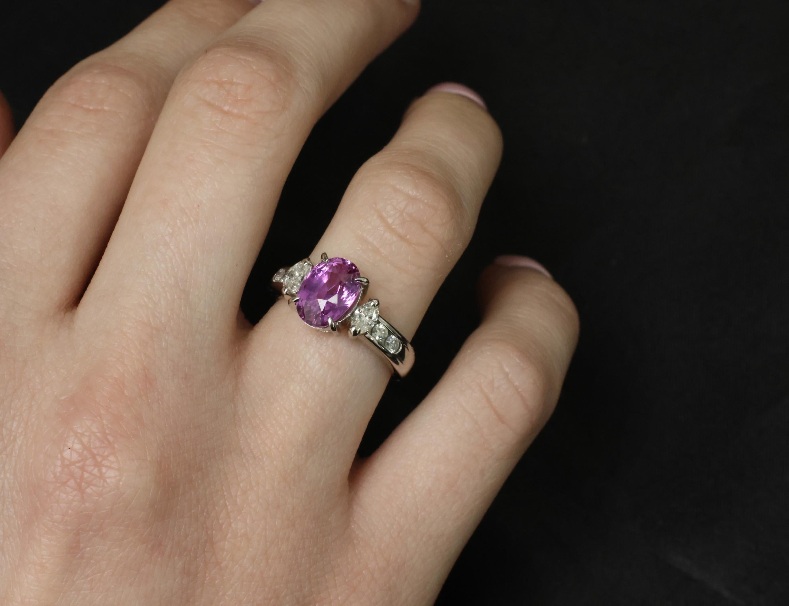 Fine 2.91ct GIA Vivid Pink Ceylon Sapphire & 0.54ct Diamond Platinum Ring Size 6