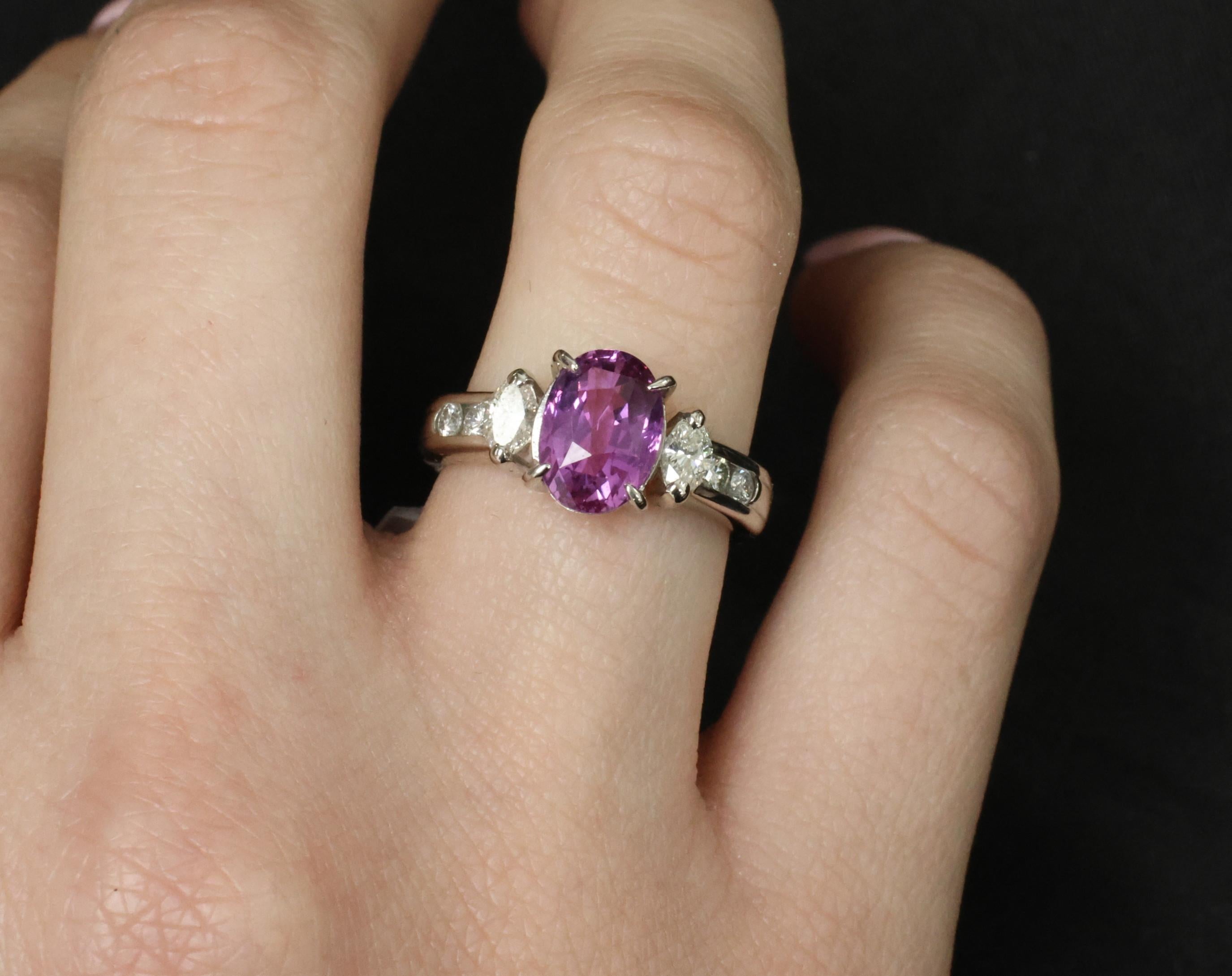 Fine 2.91ct GIA Vivid Pink Ceylon Sapphire & 0.54ct Diamond Platinum Ring Size 6