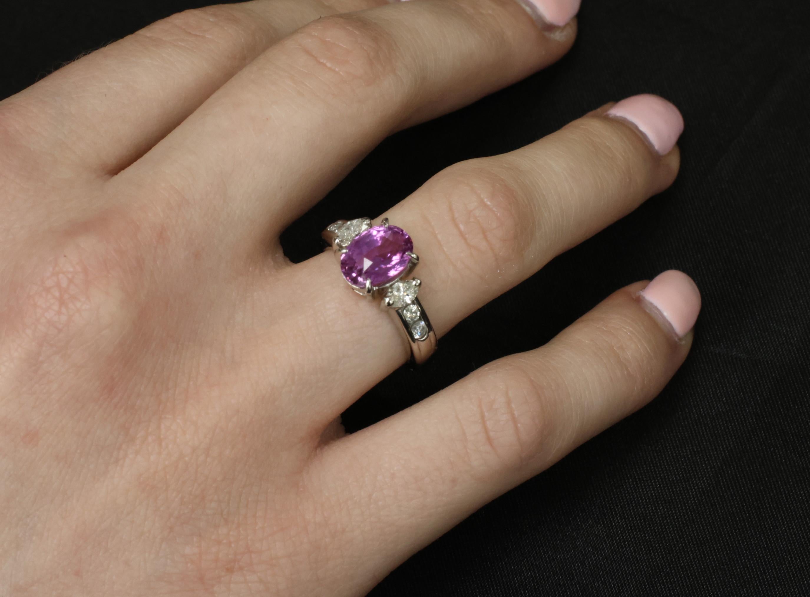Fine 2.91ct GIA Vivid Pink Ceylon Sapphire & 0.54ct Diamond Platinum Ring Size 6