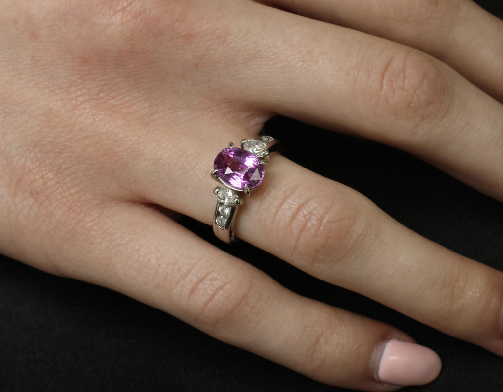 Fine 2.91ct GIA Vivid Pink Ceylon Sapphire & 0.54ct Diamond Platinum Ring Size 6