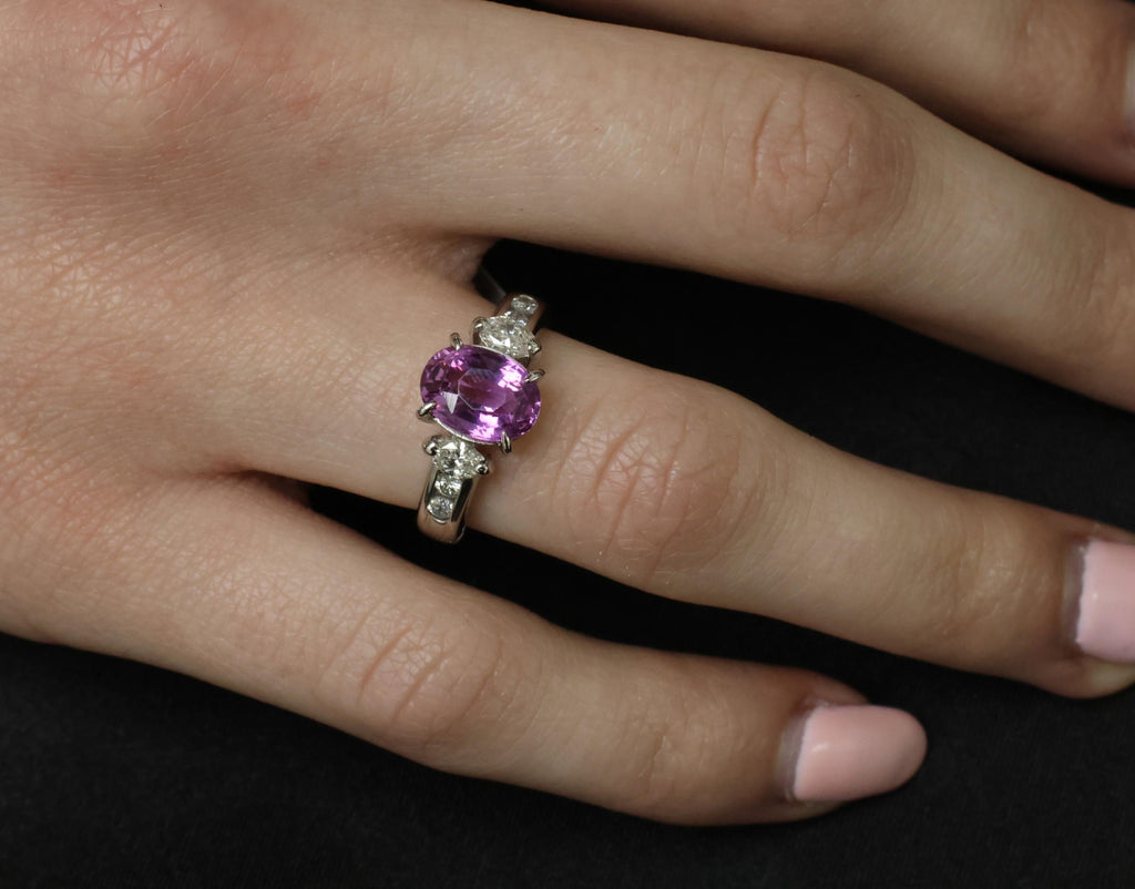 Fine 2.91ct GIA Vivid Pink Ceylon Sapphire & 0.54ct Diamond Platinum Ring Size 6