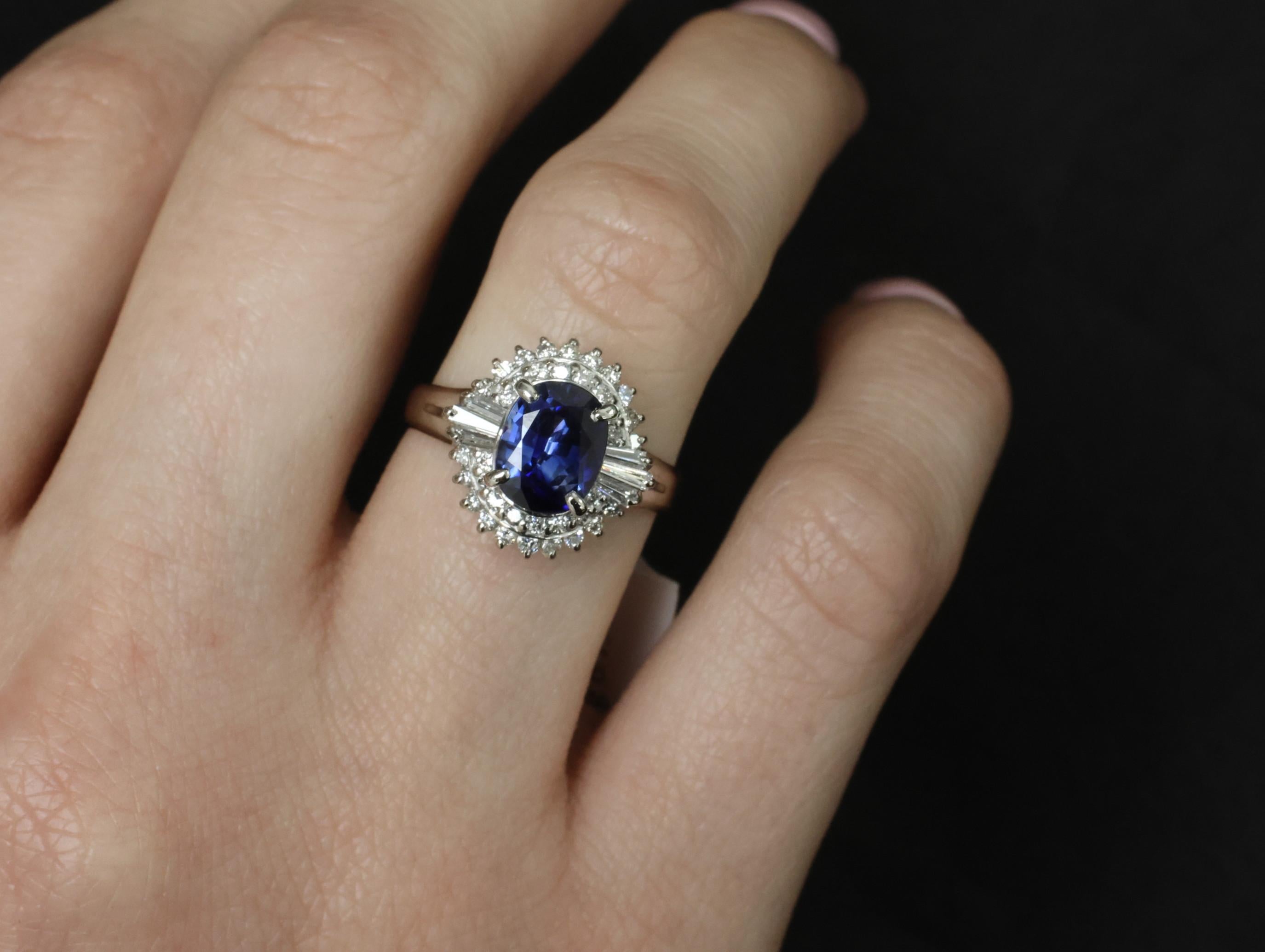 Fine 2.37ct GIA Madagascar Sapphire & 0.54ct Diamond Platinum Ring Size 6.75