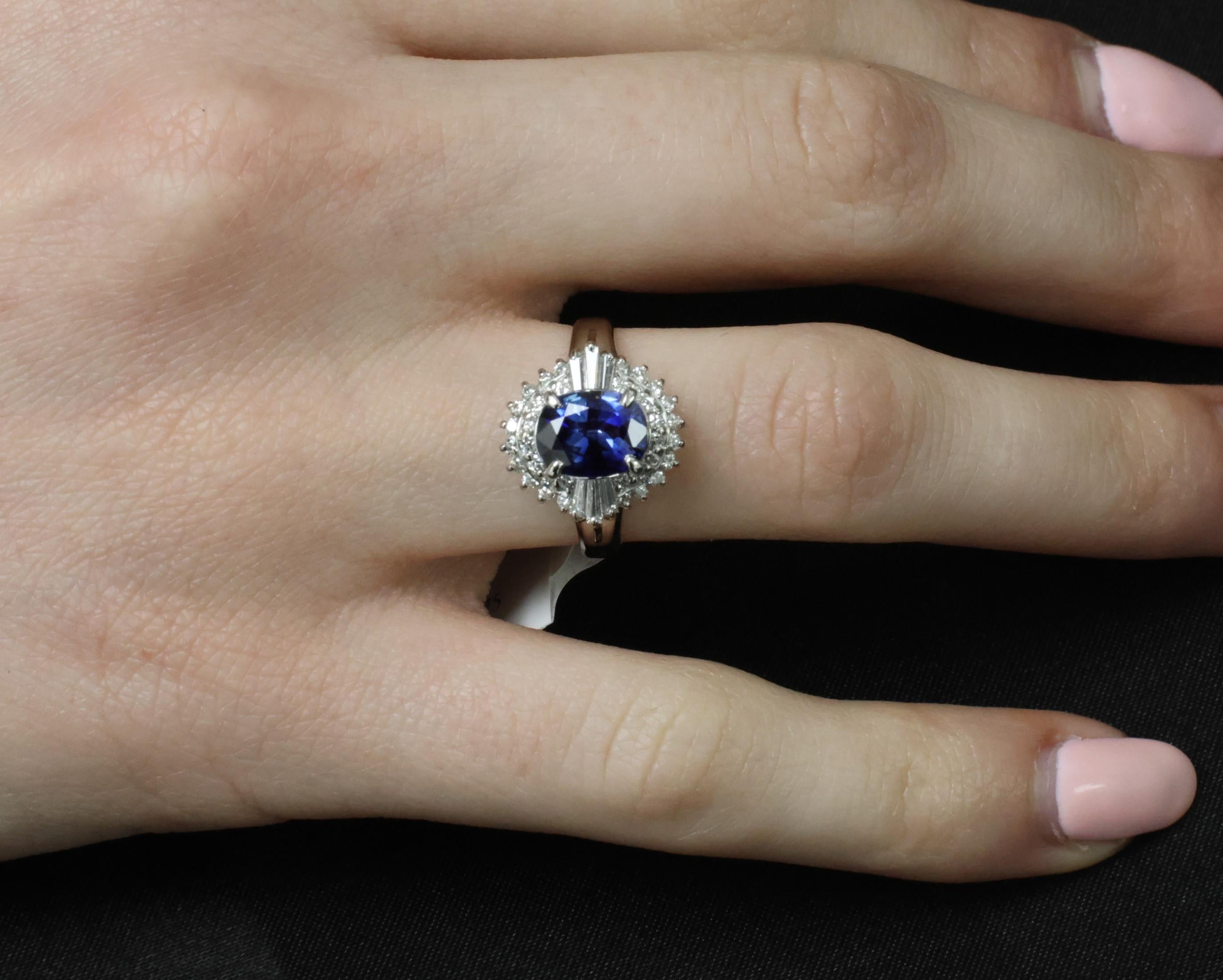 Fine 2.37ct GIA Madagascar Sapphire & 0.54ct Diamond Platinum Ring Size 6.75