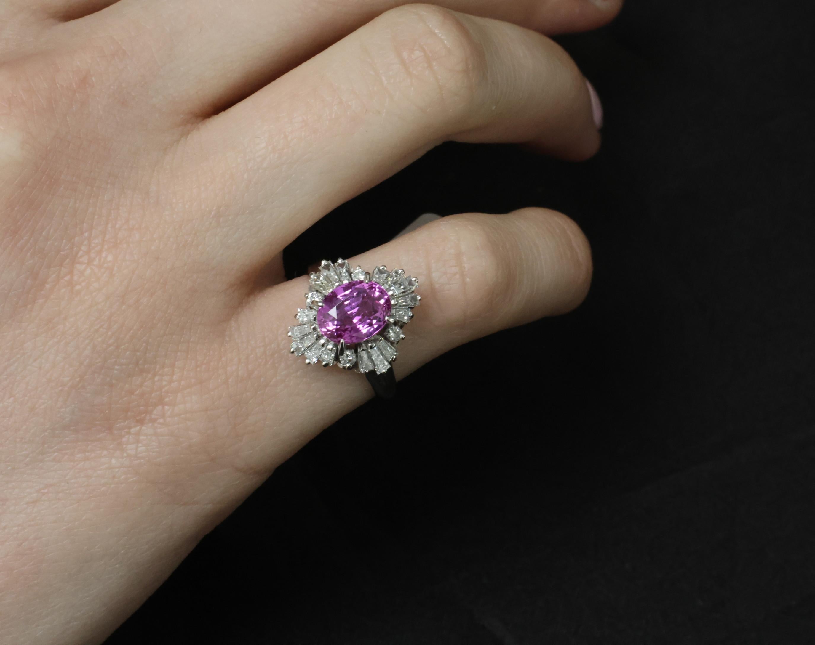 Fine 2.95ct GIA Vivid Pink Sapphire & 0.89ct Diamond Platinum Ring Size 5.75