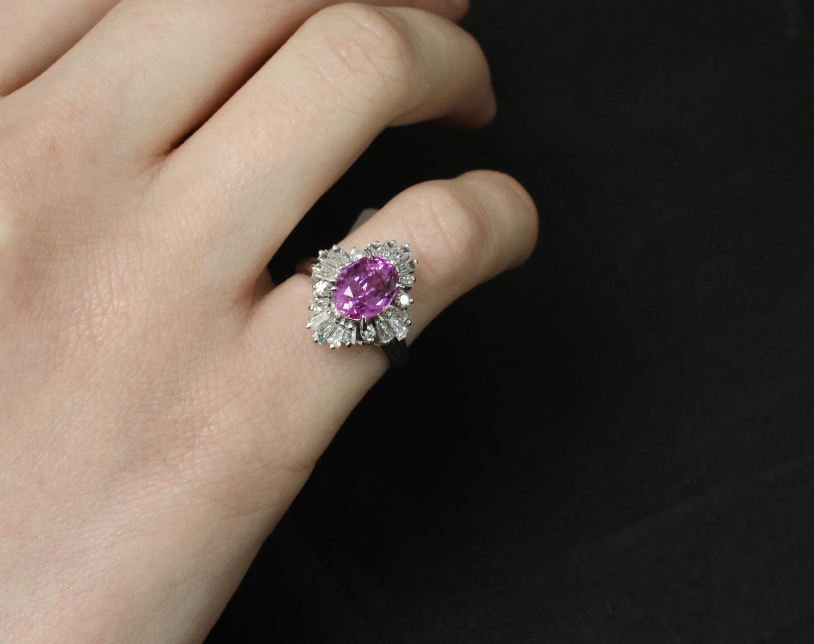 Fine 2.95ct GIA Vivid Pink Sapphire & 0.89ct Diamond Platinum Ring Size 5.75