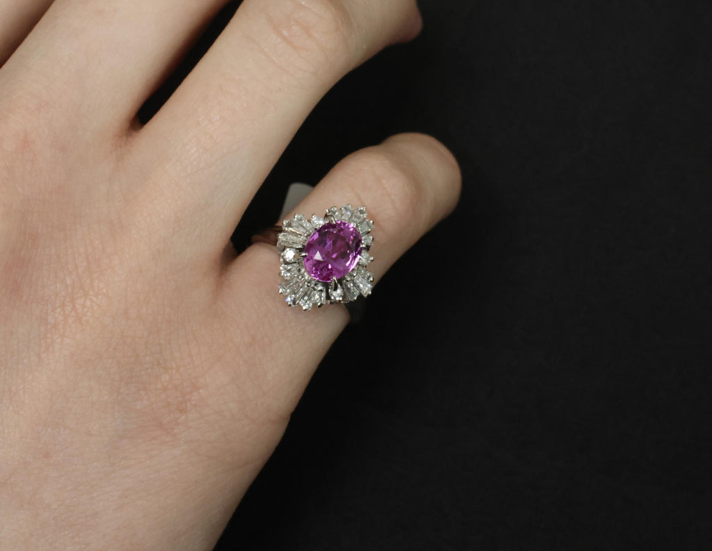 Fine 2.95ct GIA Vivid Pink Sapphire & 0.89ct Diamond Platinum Ring Size 5.75