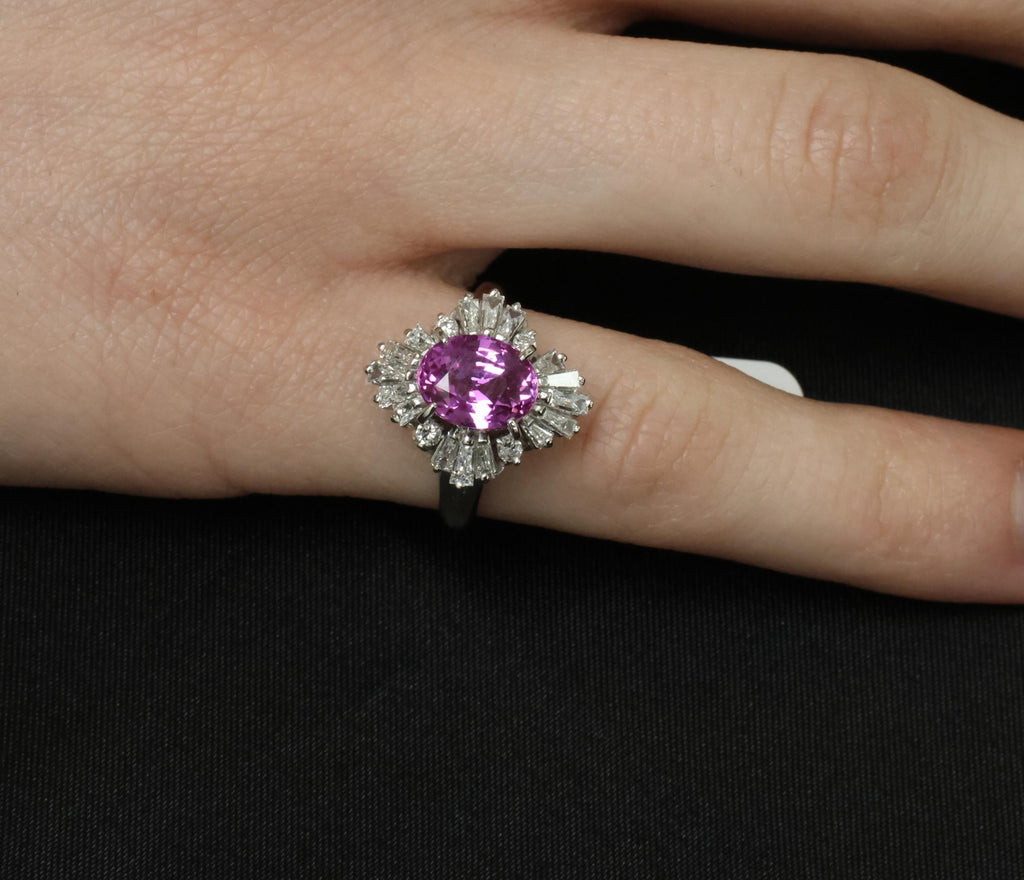 Fine 2.95ct GIA Vivid Pink Sapphire & 0.89ct Diamond Platinum Ring Size 5.75