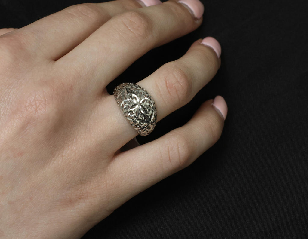 Unique Handmade Solid Platinum Decorated Dome Ring Size 6.75, 4.0g