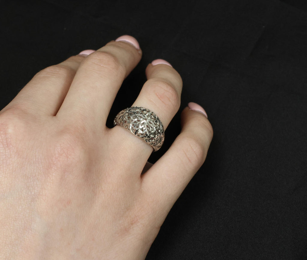 Unique Handmade Solid Platinum Decorated Dome Ring Size 6.75, 4.0g