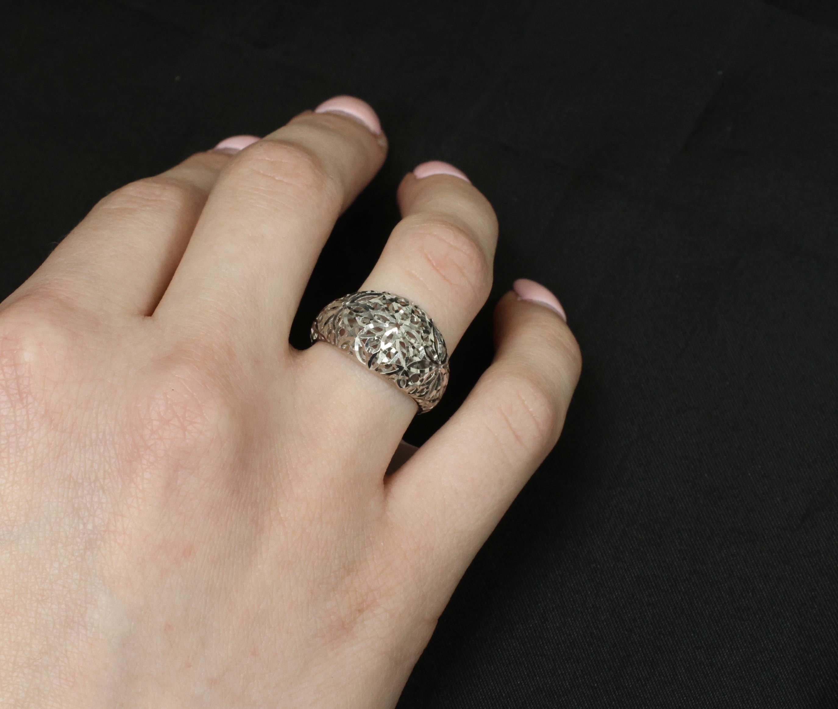 Unique Handmade Solid Platinum Decorated Dome Ring Size 6.75, 4.0g