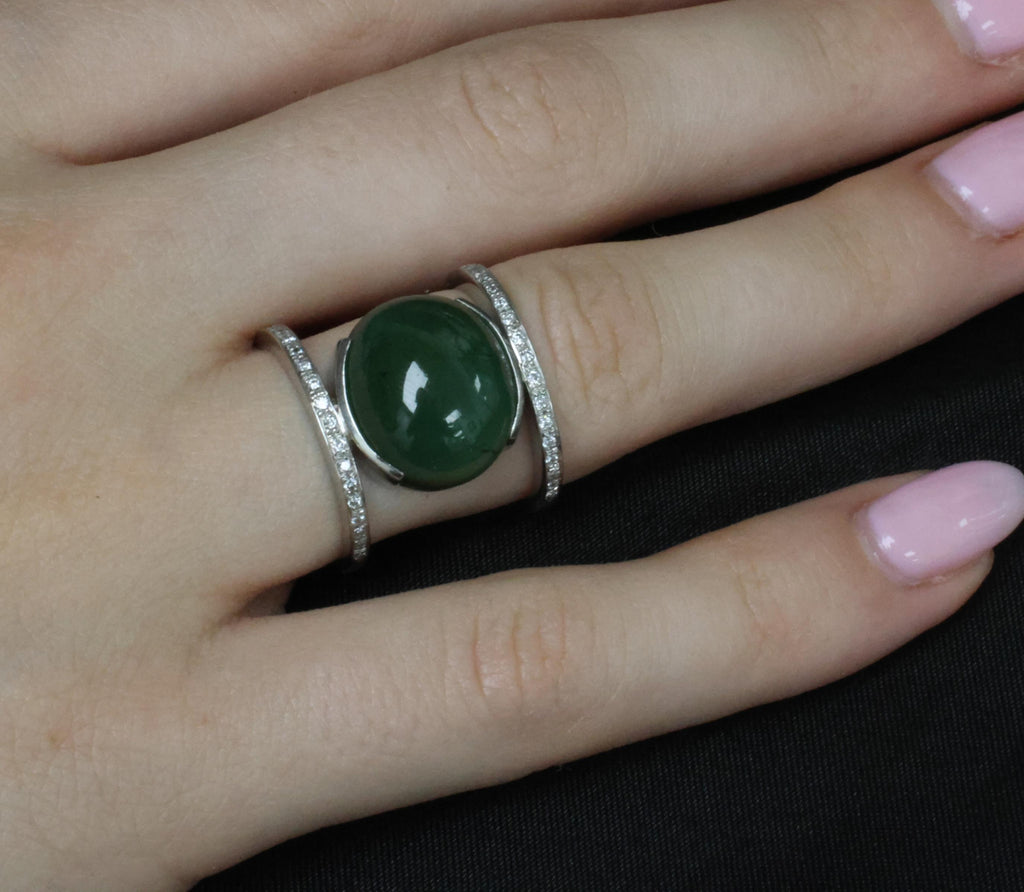 11.61ct Natural Green Tourmaline & 0.18ct Diamond Platinum Ring Size 6.5