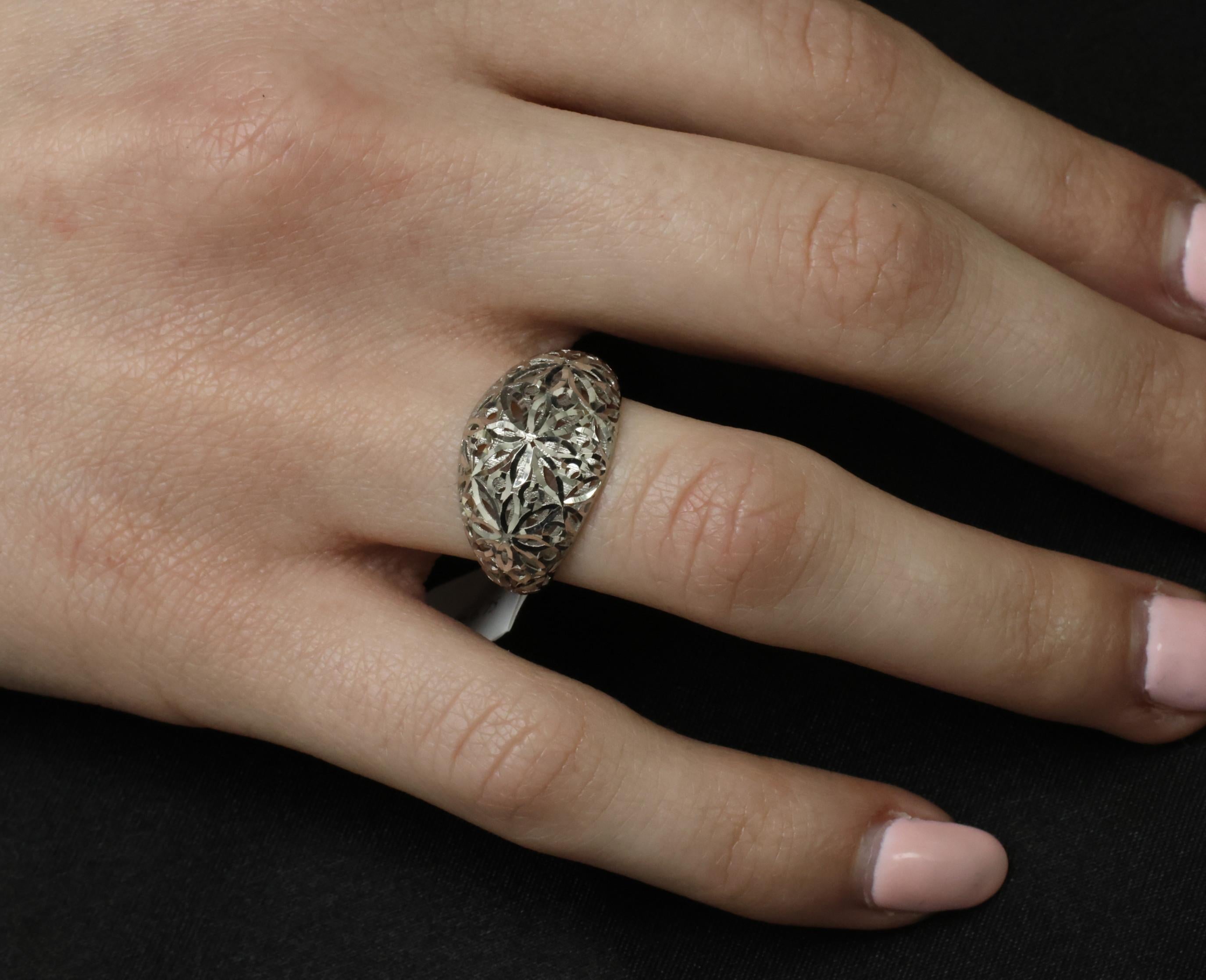 Unique Handmade Solid Platinum Decorated Dome Ring Size 6.75, 4.0g