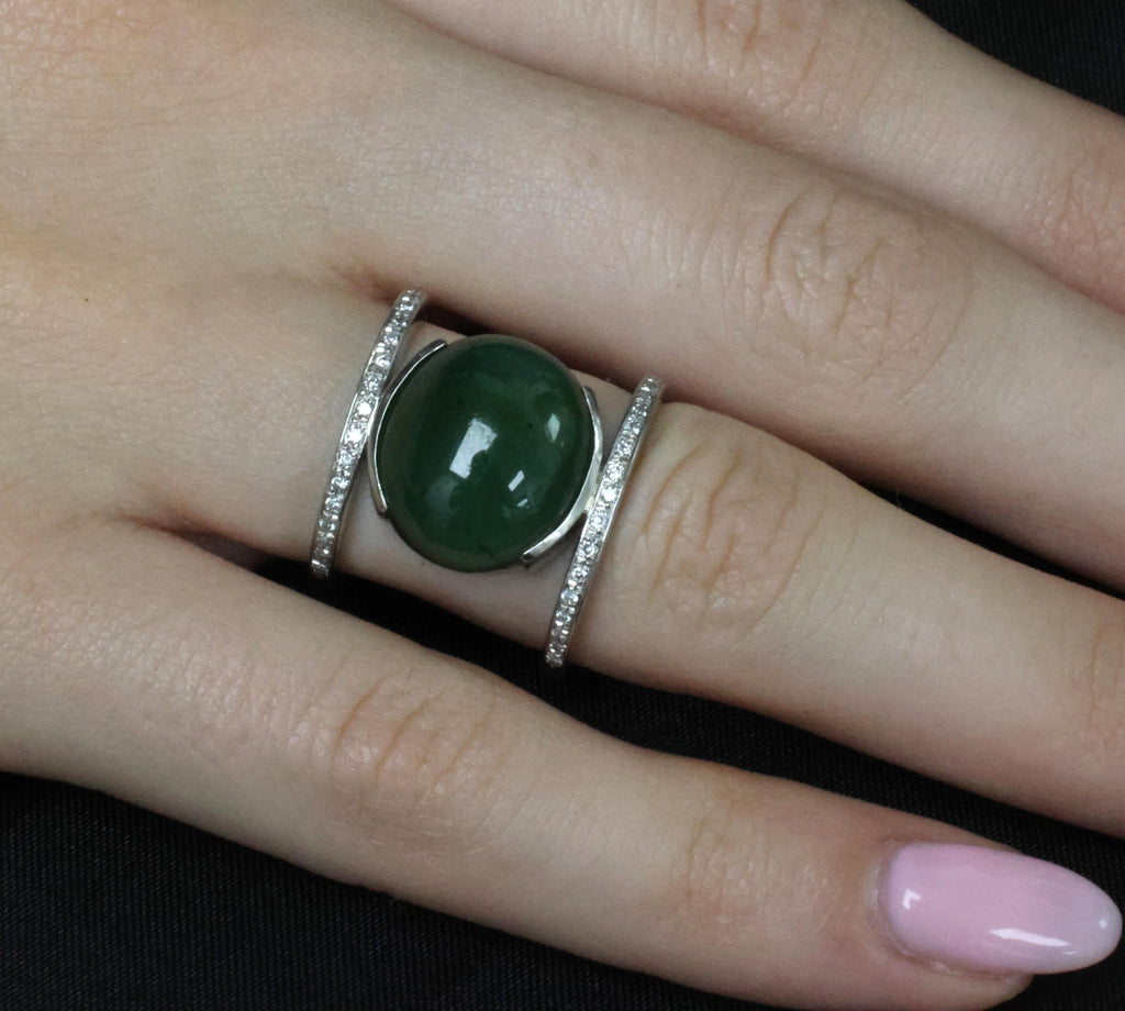 11.61ct Natural Green Tourmaline & 0.18ct Diamond Platinum Ring Size 6.5
