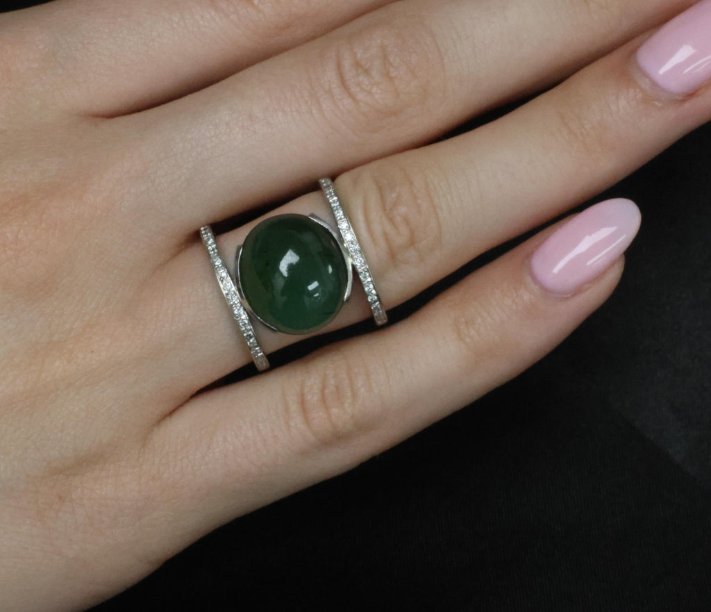 11.61ct Natural Green Tourmaline & 0.18ct Diamond Platinum Ring Size 6.5