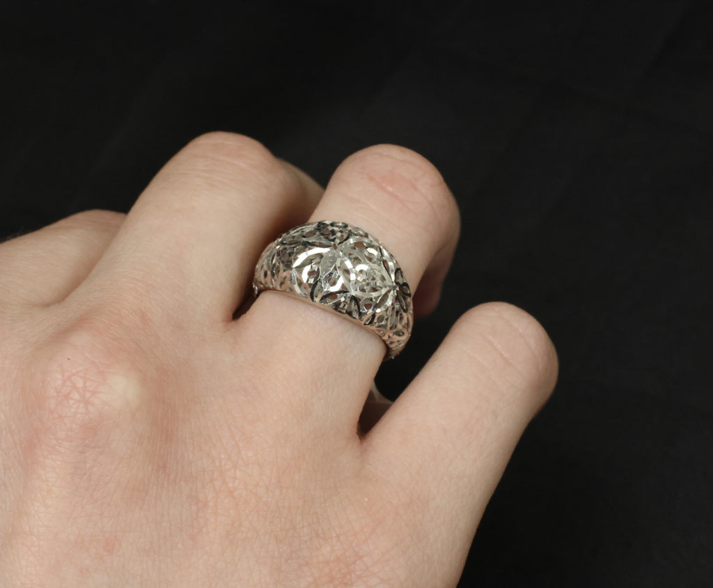 Unique Handmade Solid Platinum Decorated Dome Ring Size 6.75, 4.0g