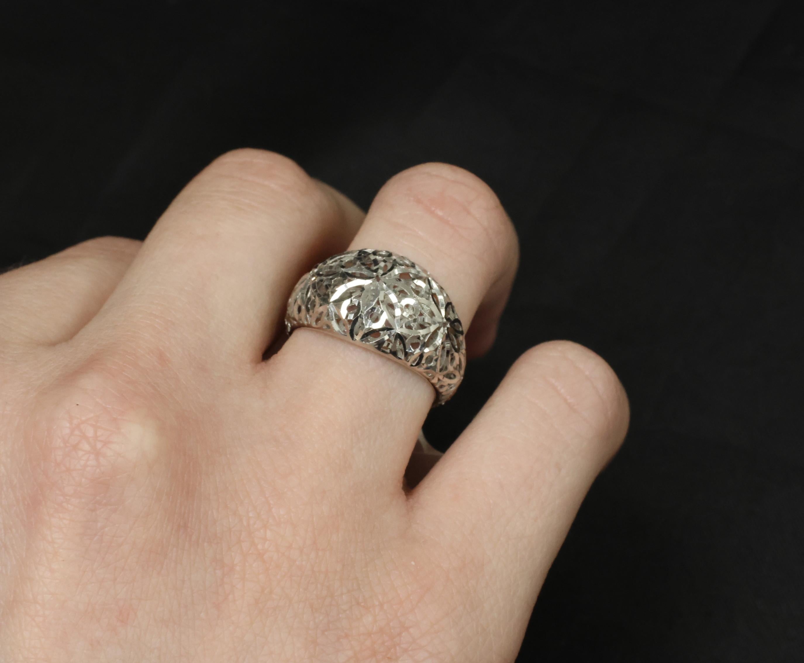 Unique Handmade Solid Platinum Decorated Dome Ring Size 6.75, 4.0g