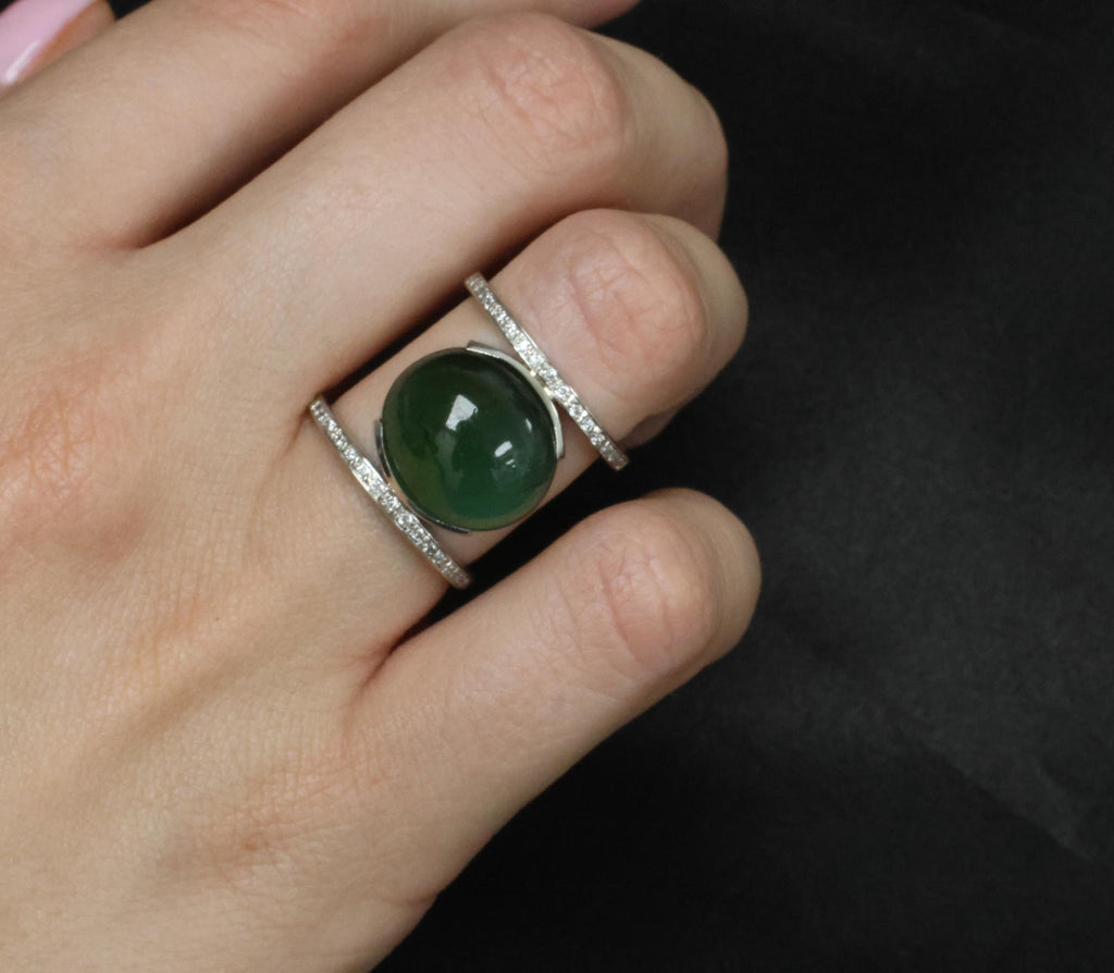 11.61ct Natural Green Tourmaline & 0.18ct Diamond Platinum Ring Size 6.5