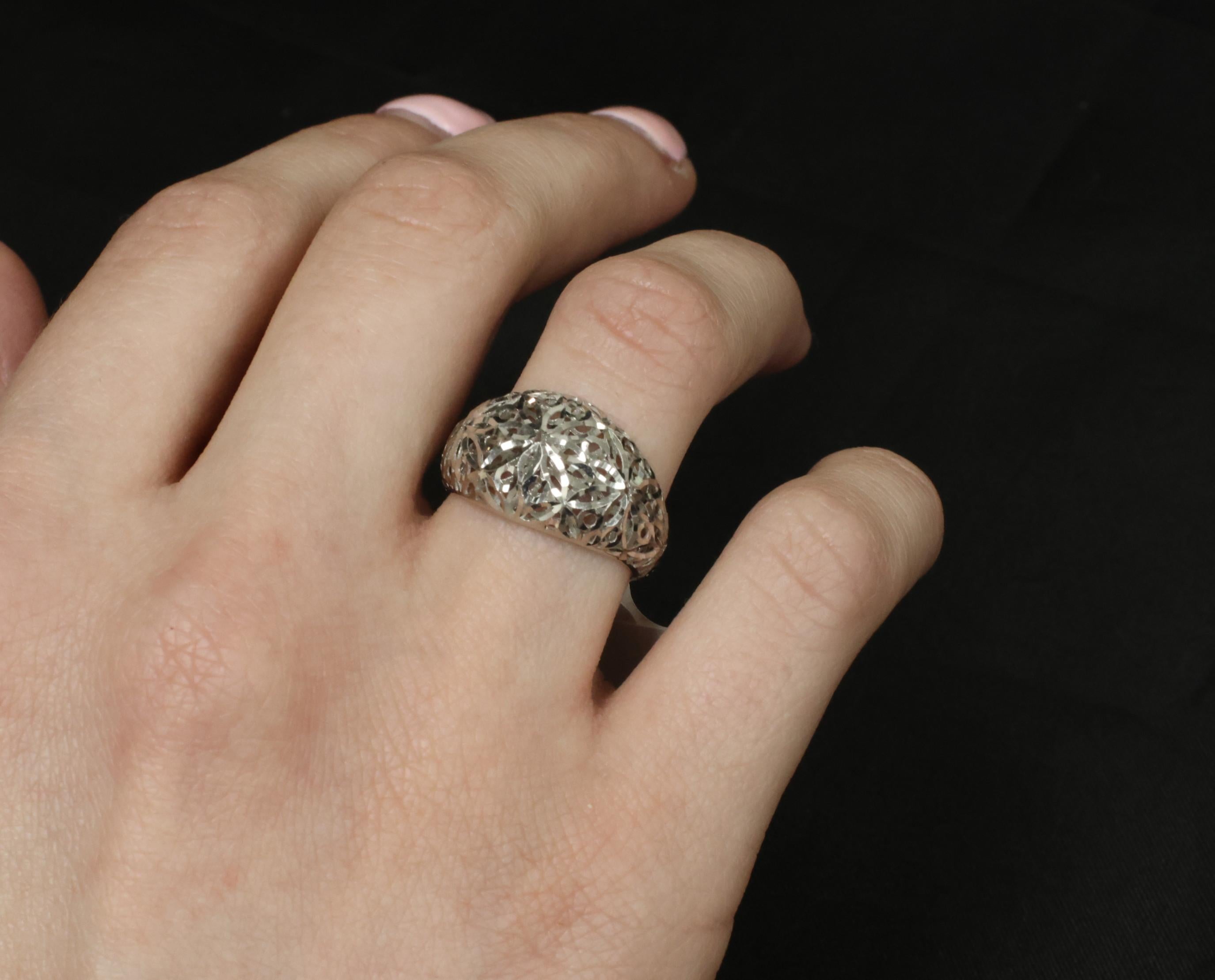 Unique Handmade Solid Platinum Decorated Dome Ring Size 6.75, 4.0g