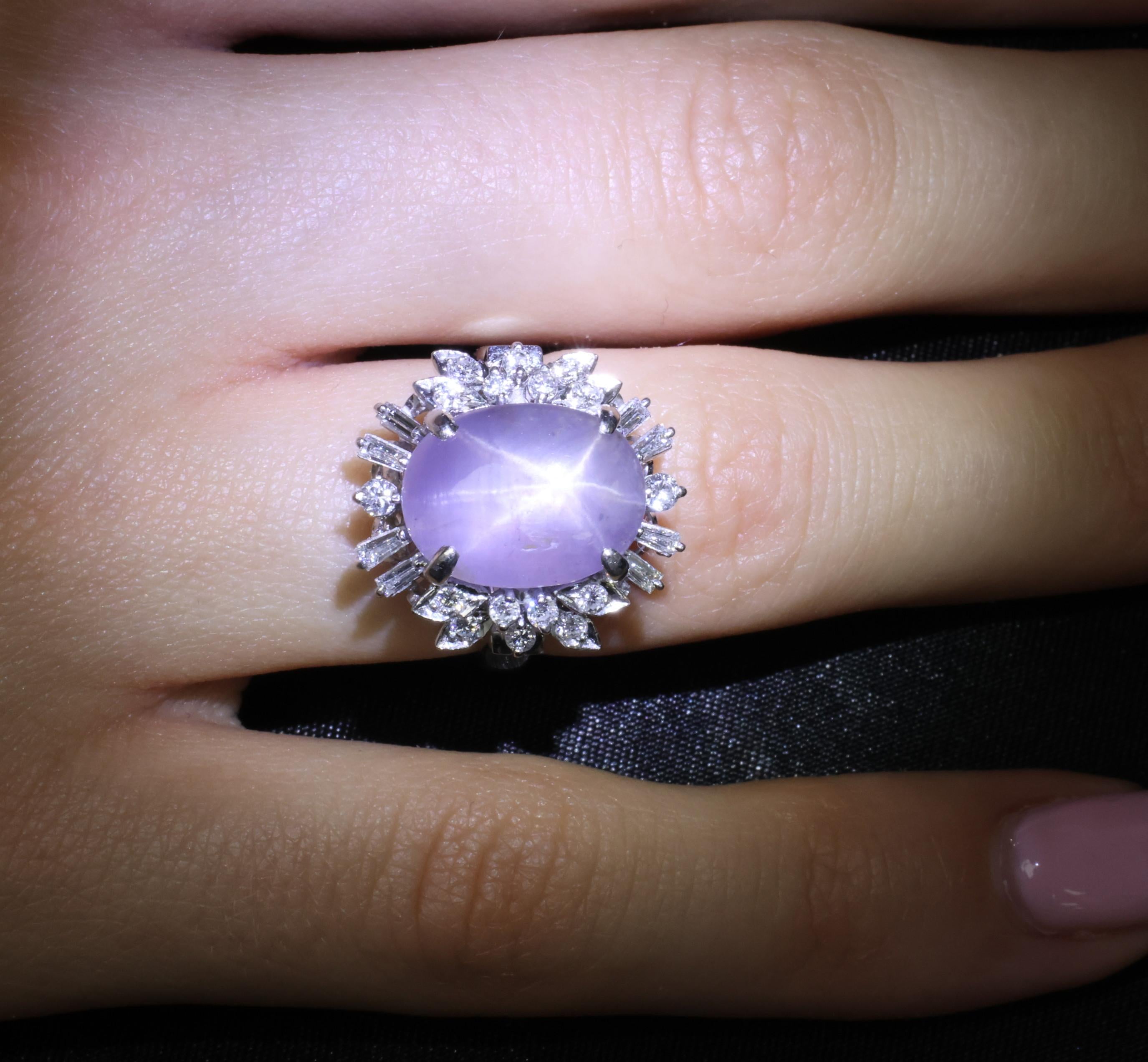 14.35ct Natural Purple Star Sapphire & 0.66ct Diamond Platinum Ring, Size 5.25
