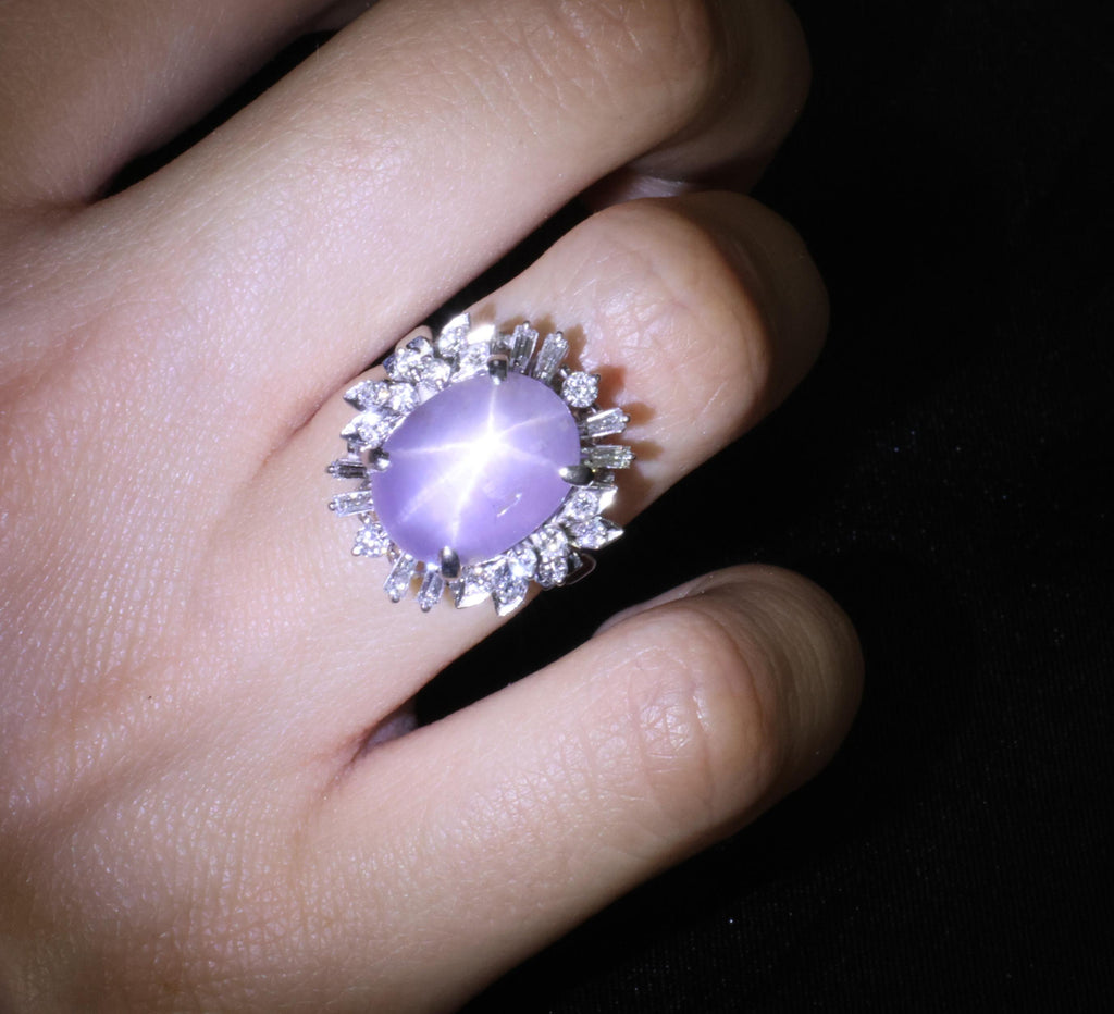 14.35ct Natural Purple Star Sapphire & 0.66ct Diamond Platinum Ring, Size 5.25