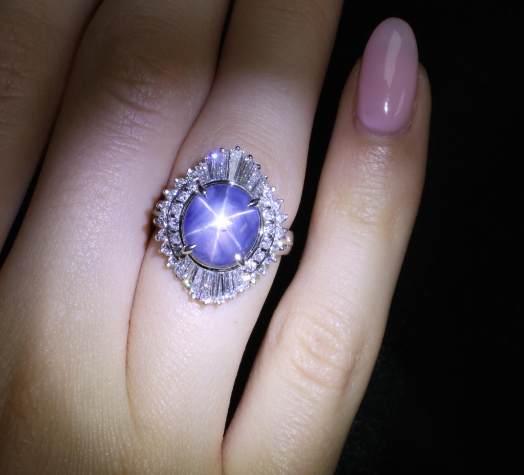 7.62ct Natural Untreated Star Sapphire & 1.48ct Diamond Platinum Ring, Size 5.5
