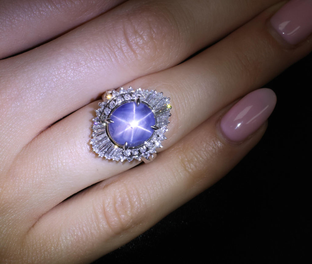 7.62ct Natural Untreated Star Sapphire & 1.48ct Diamond Platinum Ring, Size 5.5