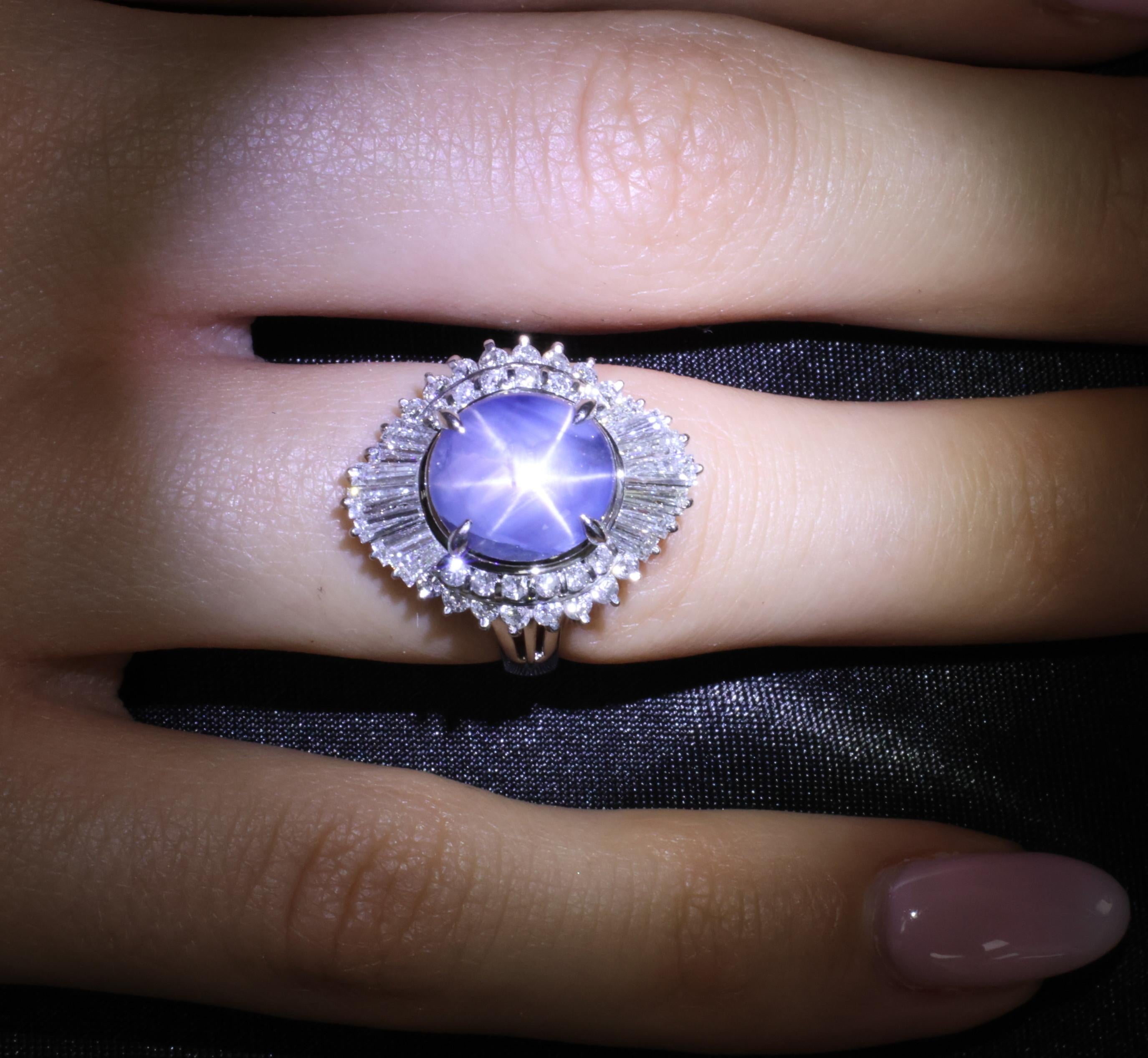 7.62ct Natural Untreated Star Sapphire & 1.48ct Diamond Platinum Ring, Size 5.5