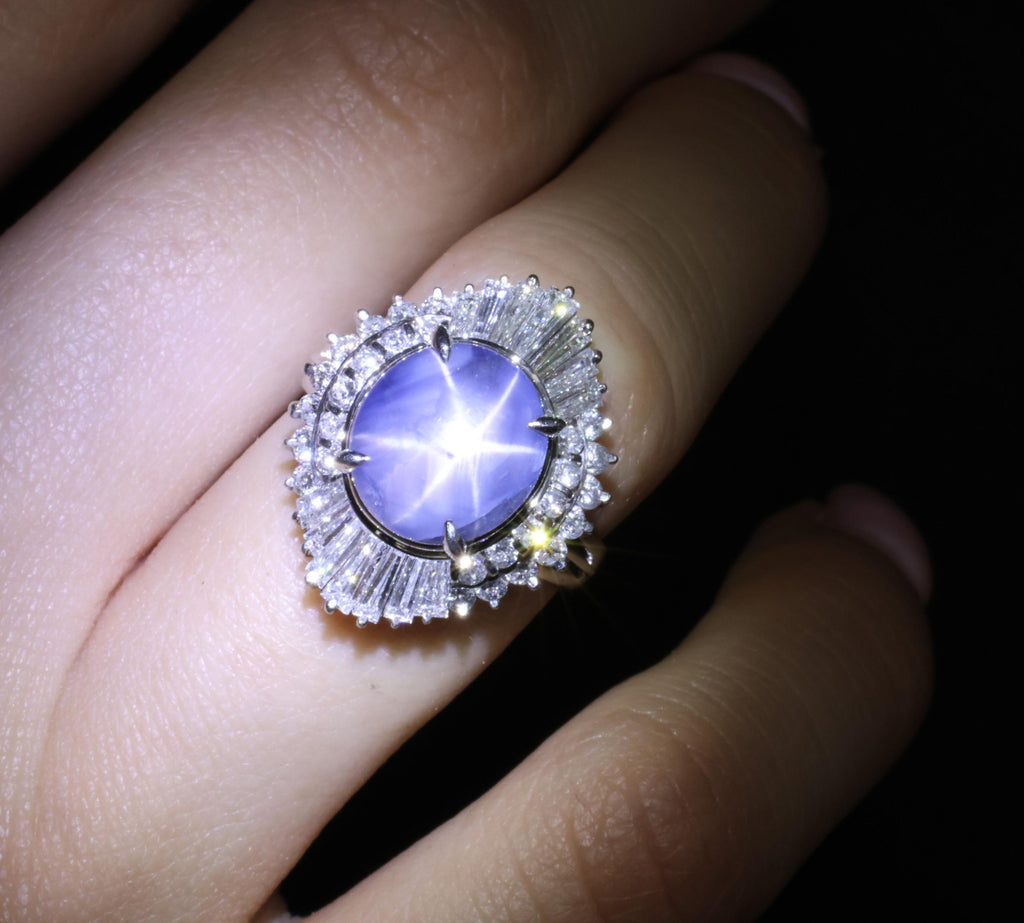 7.62ct Natural Untreated Star Sapphire & 1.48ct Diamond Platinum Ring, Size 5.5