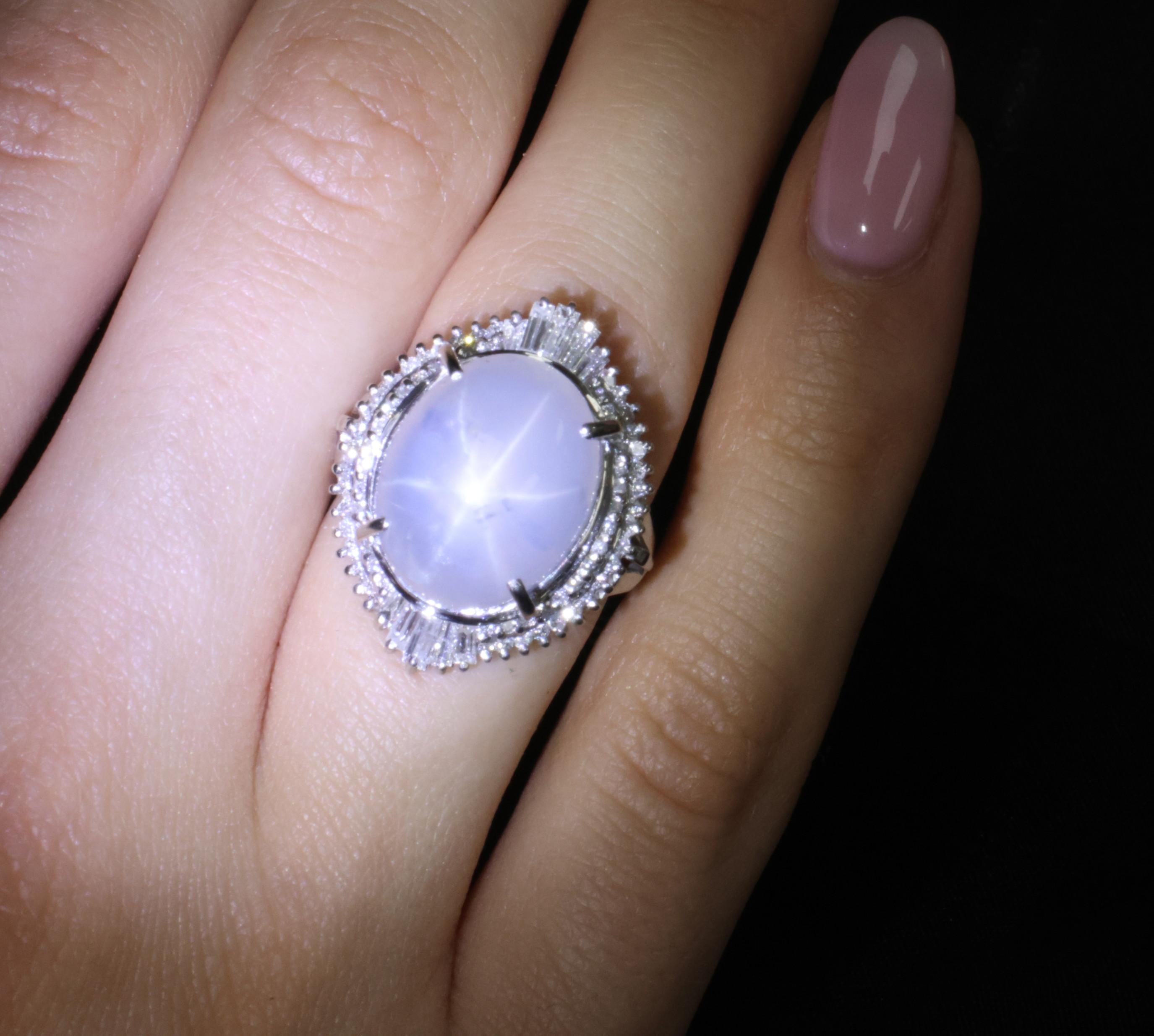 Rare 22.72ct Natural Blue Star Sapphire & 0.74ct Diamond Platinum Ring Size 6.25