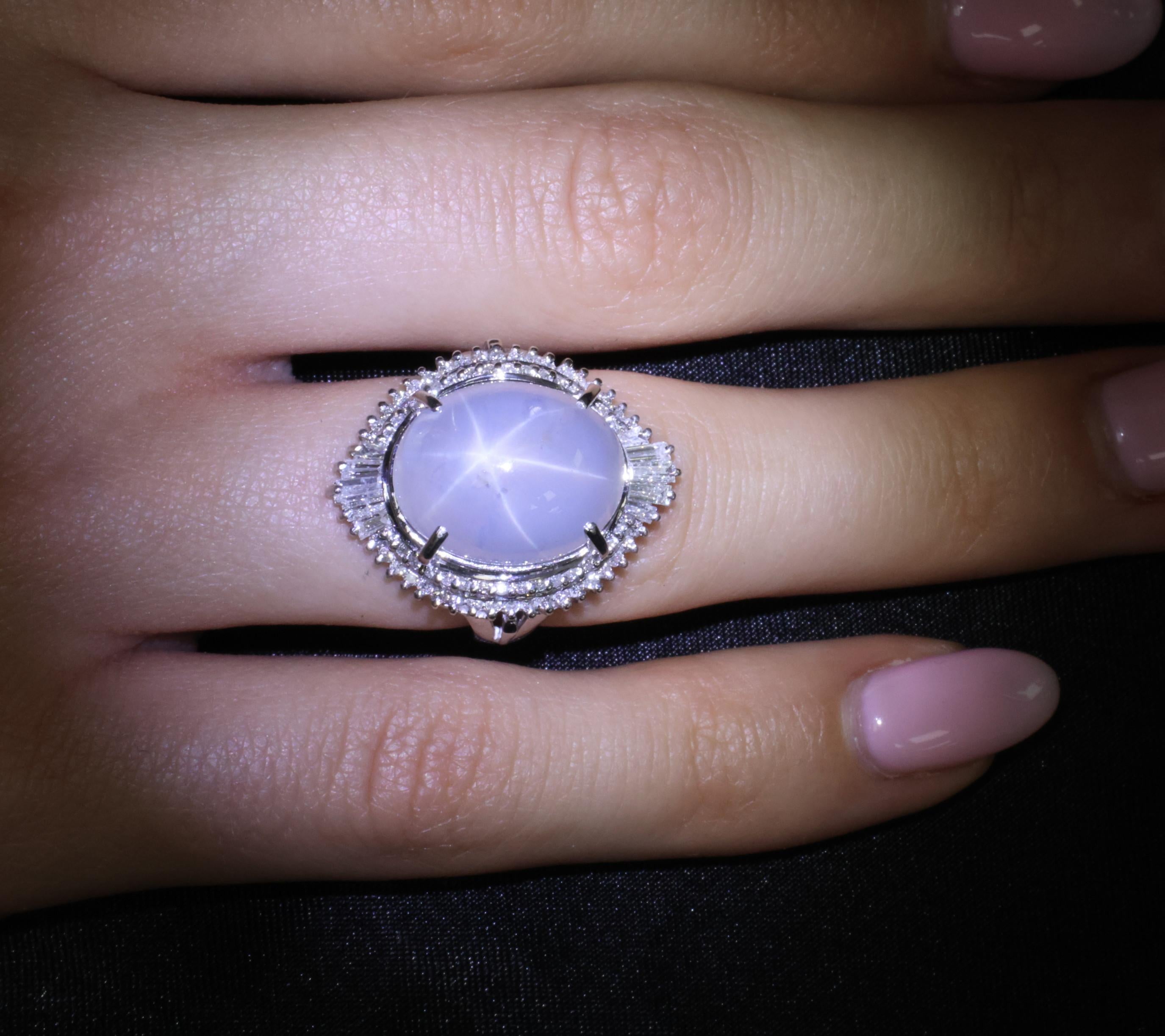 Rare 22.72ct Natural Blue Star Sapphire & 0.74ct Diamond Platinum Ring Size 6.25