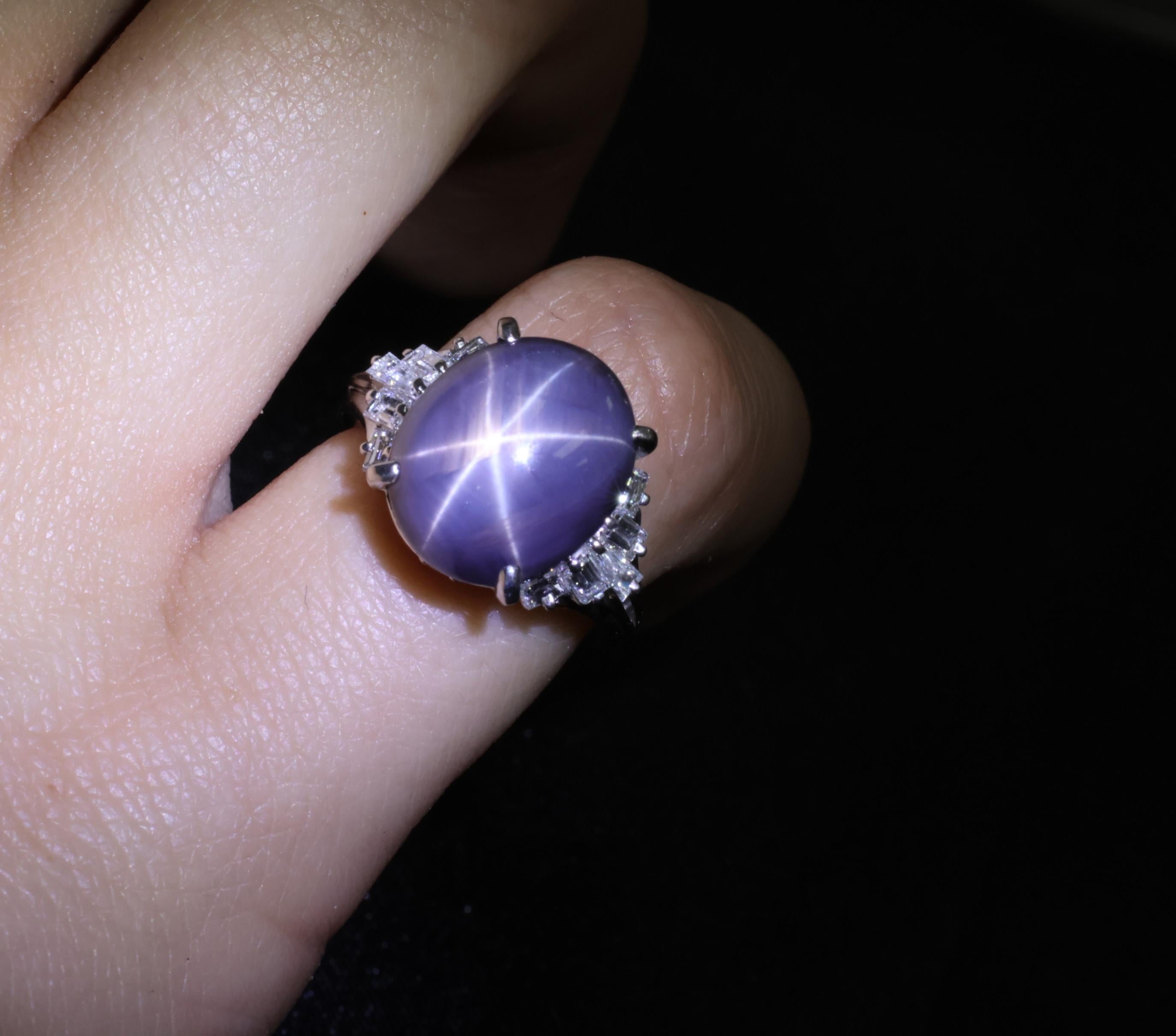 7.62ct Natural Purple Star Sapphire & 0.37ct Diamond Halo Platinum Ring, Size 4