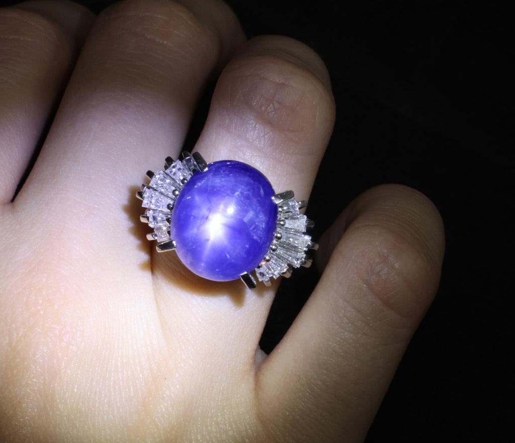 Rare 16.50ct Natural Blue Star Sapphire & 1.15ct Diamond Platinum Ring, Size 5.5