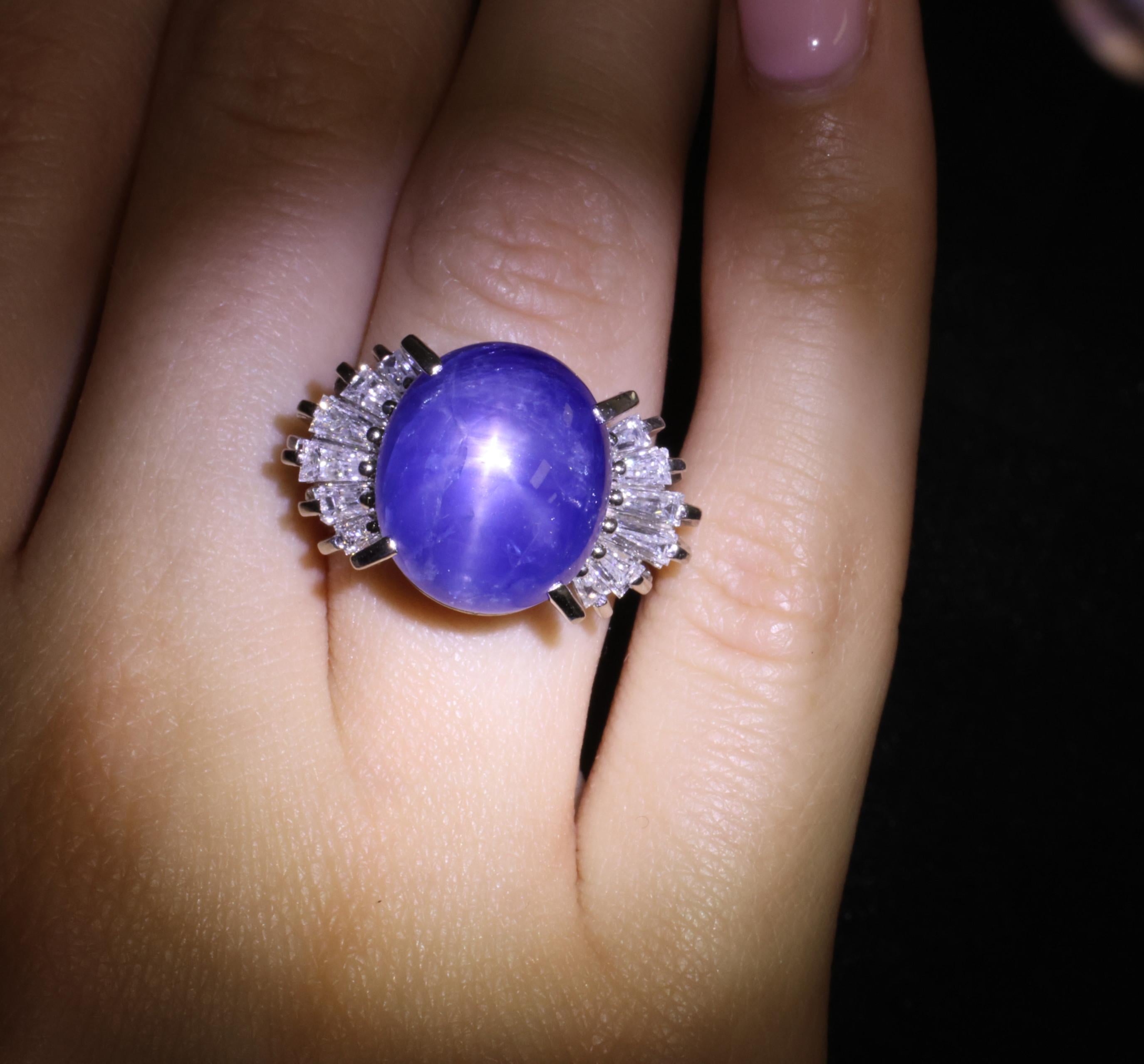 Rare 16.50ct Natural Blue Star Sapphire & 1.15ct Diamond Platinum Ring, Size 5.5