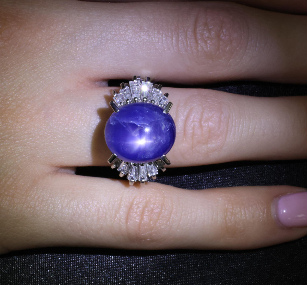 Rare 16.50ct Natural Blue Star Sapphire & 1.15ct Diamond Platinum Ring, Size 5.5