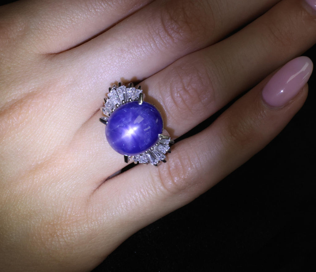 Rare 16.50ct Natural Blue Star Sapphire & 1.15ct Diamond Platinum Ring, Size 5.5