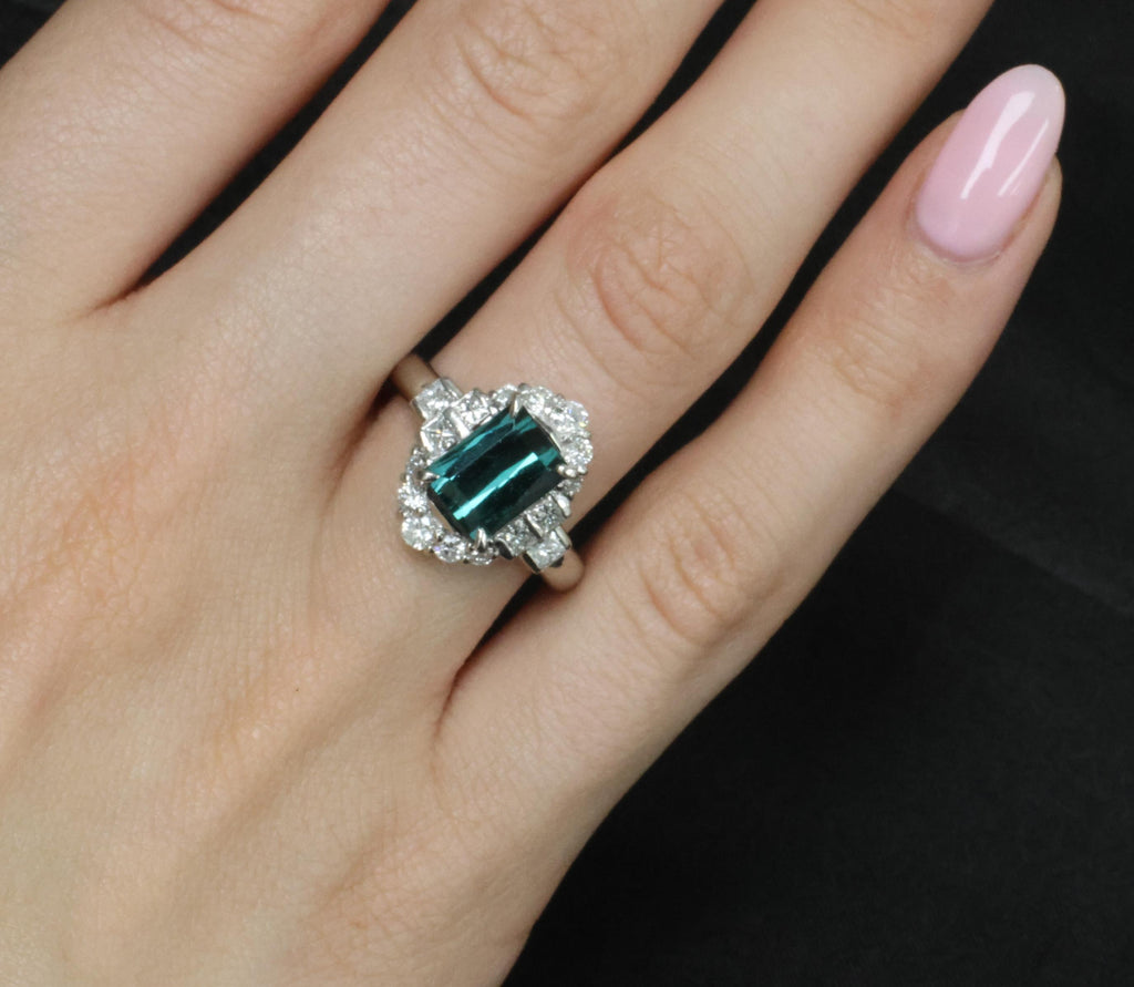 2.61ct Natural Indicolite Tourmaline & 0.77ct Diamond Platinum Ring, Size 7.75