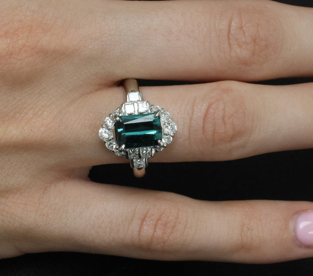 2.61ct Natural Indicolite Tourmaline & 0.77ct Diamond Platinum Ring, Size 7.75