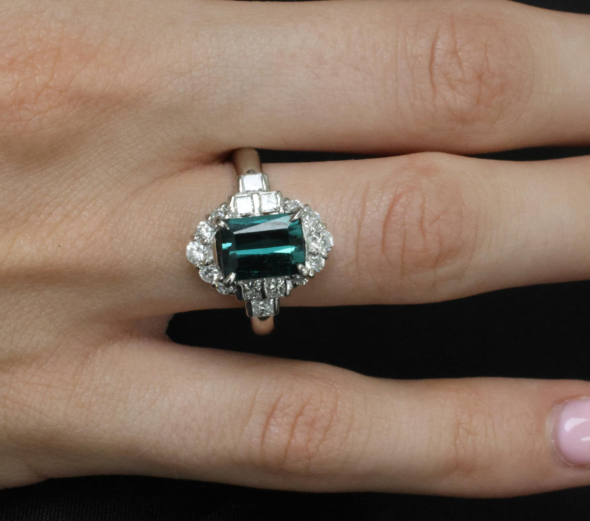 2.61ct Natural Indicolite Tourmaline & 0.77ct Diamond Platinum Ring, Size 7.75