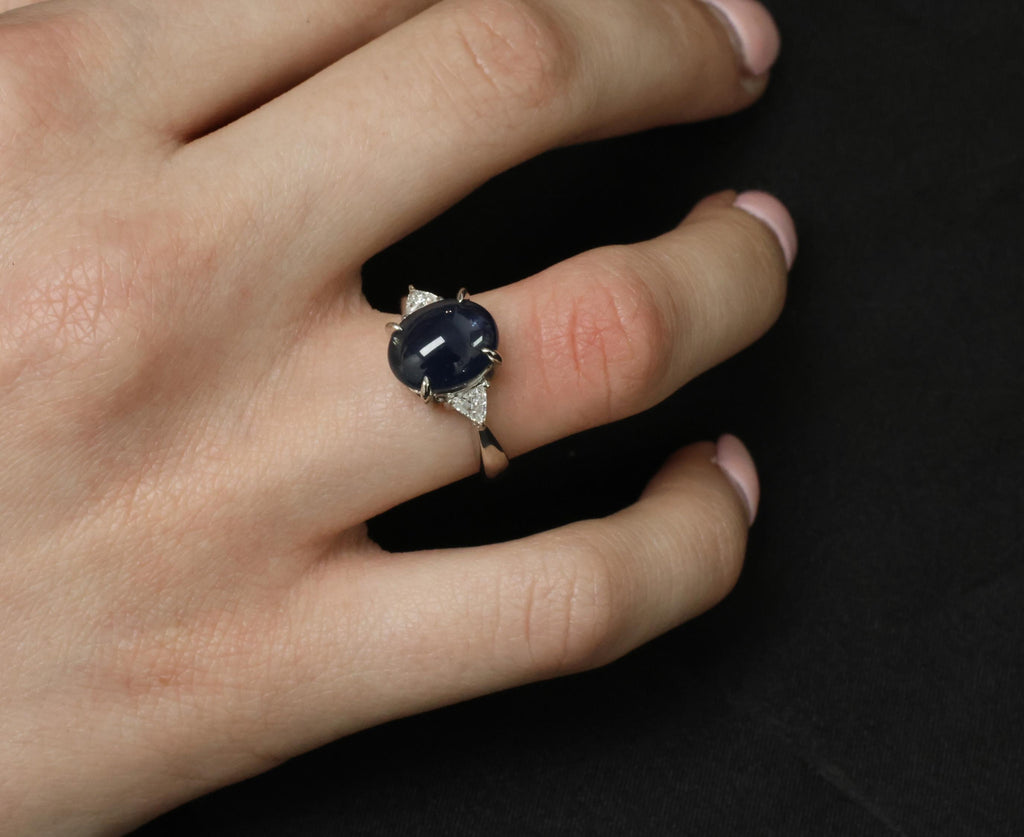 4.54ct Natural Untreated Blue Sapphire & 0.21ct Diamond Platinum Ring Size 6.75