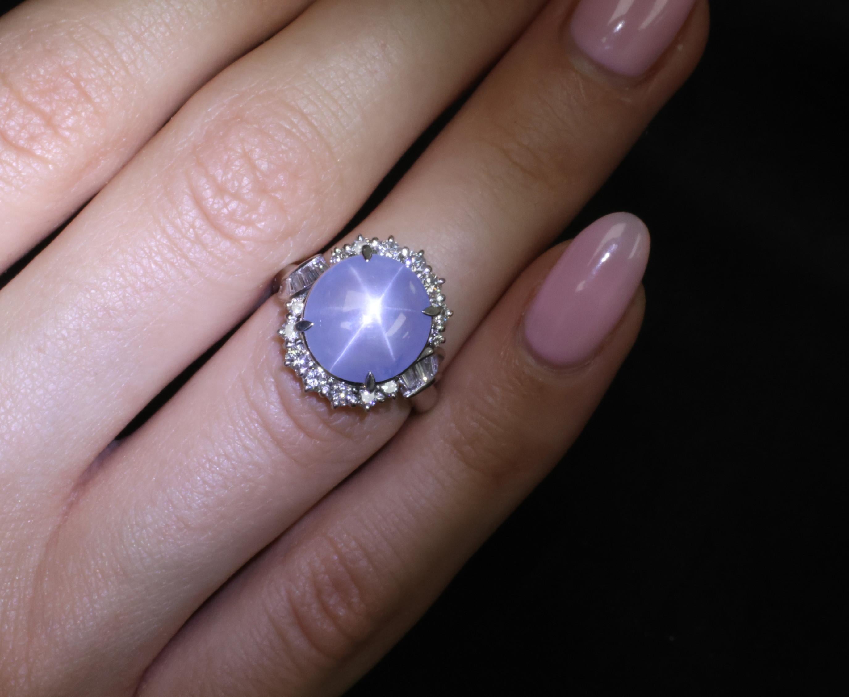 Fine 7.73ct Natural Blue Star Sapphire 0.75ct Diamond Halo Platinum Ring Size 5