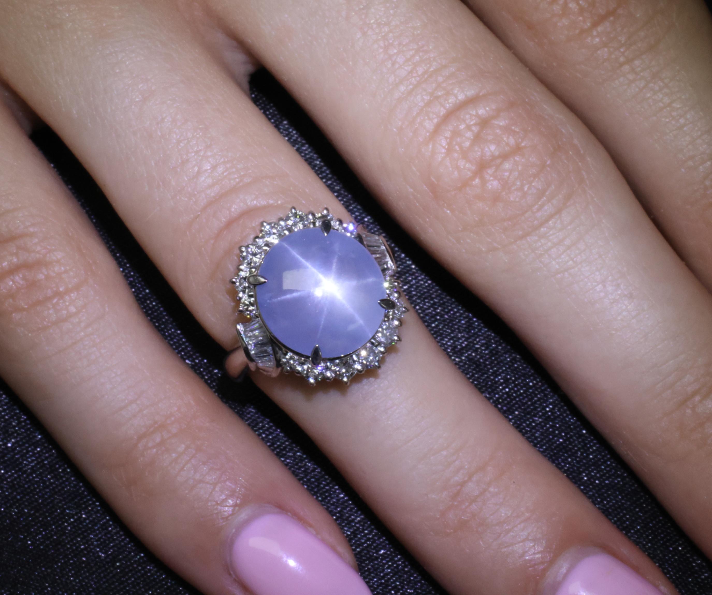 Fine 7.73ct Natural Blue Star Sapphire 0.75ct Diamond Halo Platinum Ring Size 5