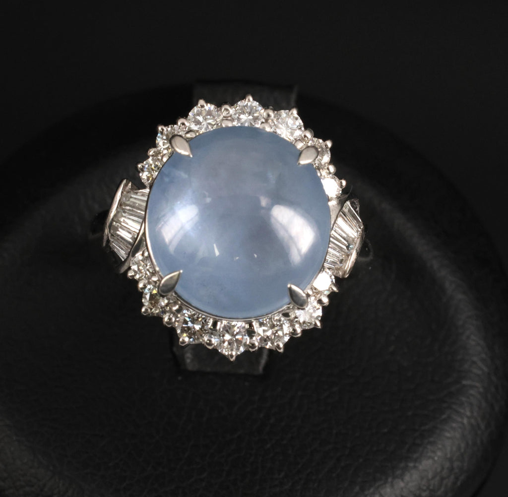 Fine 7.73ct Natural Blue Star Sapphire 0.75ct Diamond Halo Platinum Ring Size 5