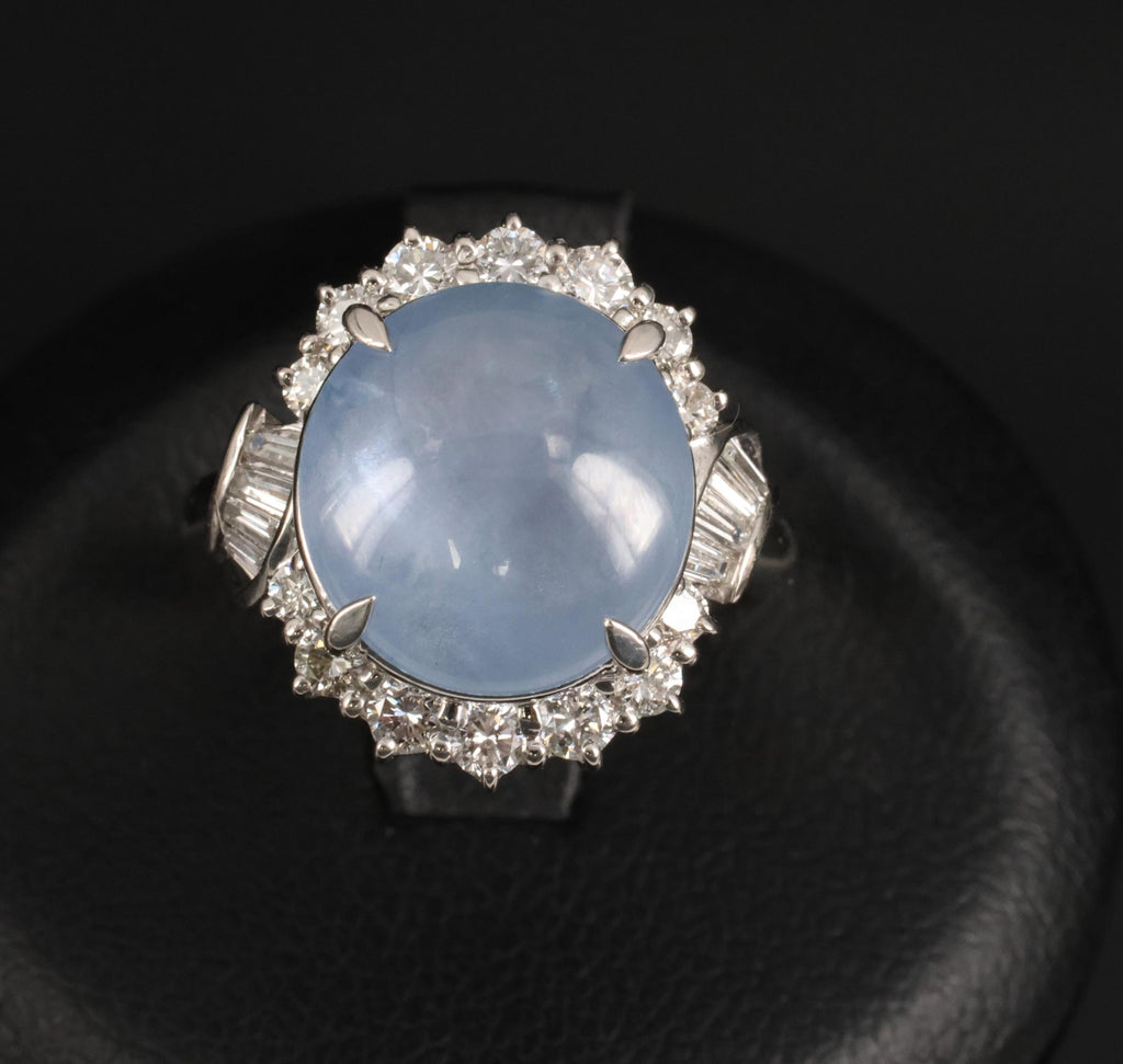 Fine 7.73ct Natural Blue Star Sapphire 0.75ct Diamond Halo Platinum Ring Size 5