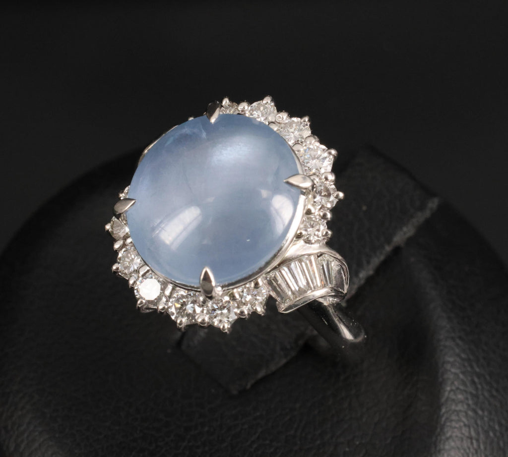 Fine 7.73ct Natural Blue Star Sapphire 0.75ct Diamond Halo Platinum Ring Size 5