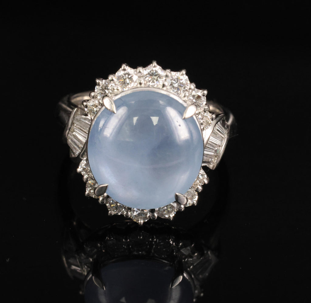 Fine 7.73ct Natural Blue Star Sapphire 0.75ct Diamond Halo Platinum Ring Size 5